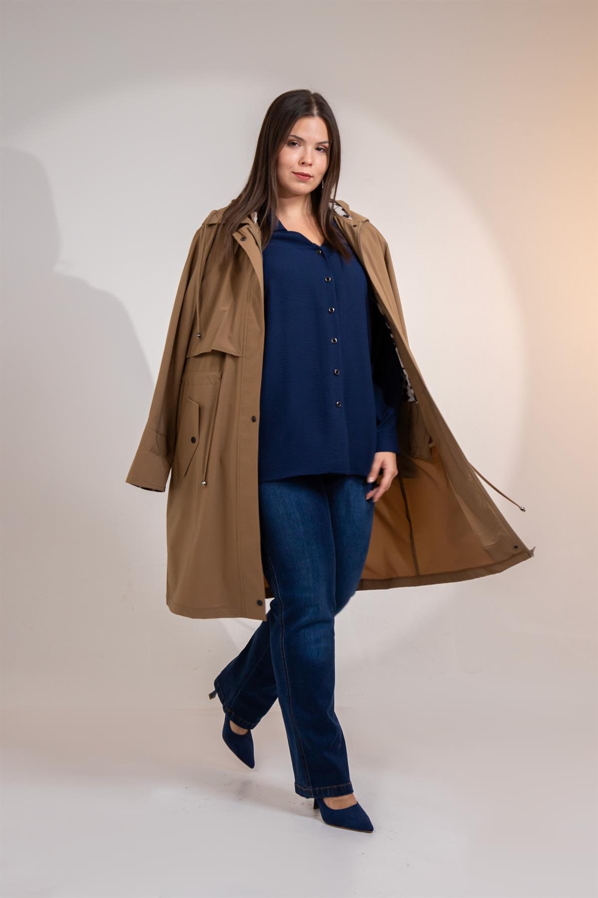 Büyük Beden 12225 Hardal Dikişli Dnmk Pantolon Lacivert