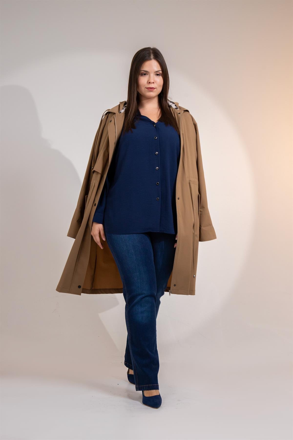 Büyük Beden 12225 Hardal Dikişli Dnmk Pantolon Lacivert