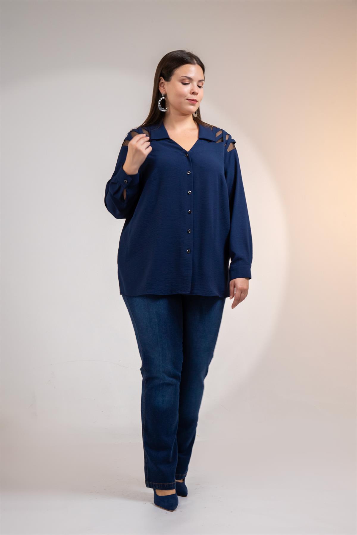 Büyük Beden 12225 Hardal Dikişli Dnmk Pantolon Lacivert