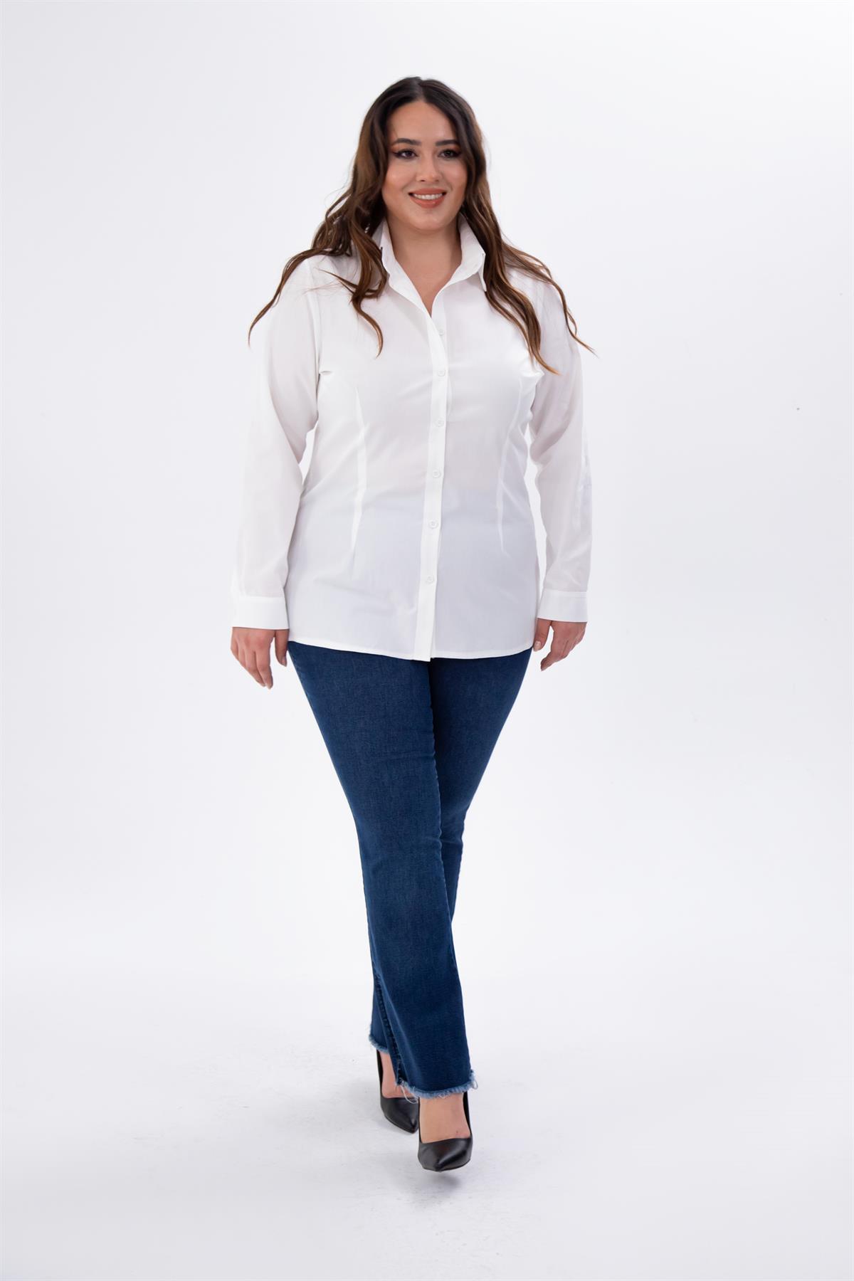 Büyük Beden 122252 Poplin Gömlek  Beyaz