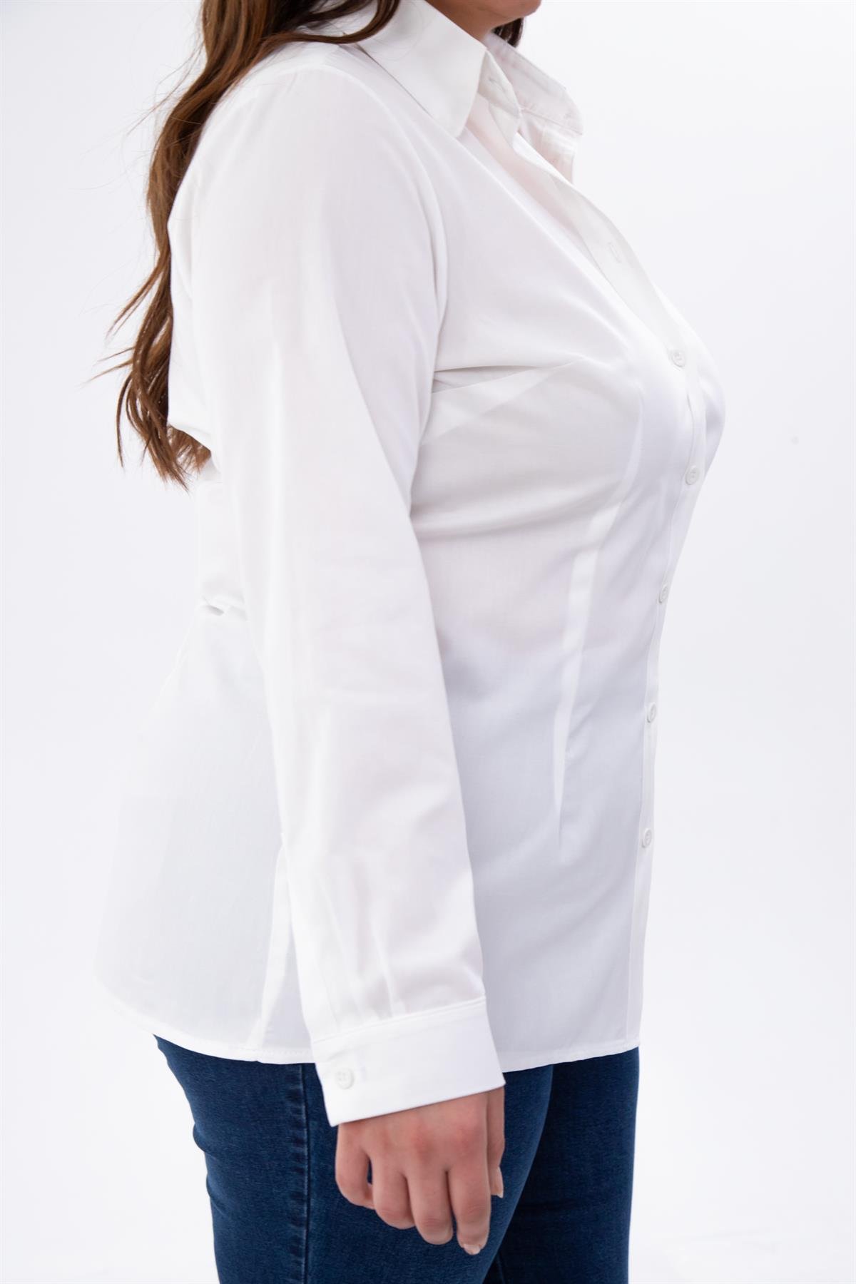 Büyük Beden 122252 Poplin Gömlek  Beyaz