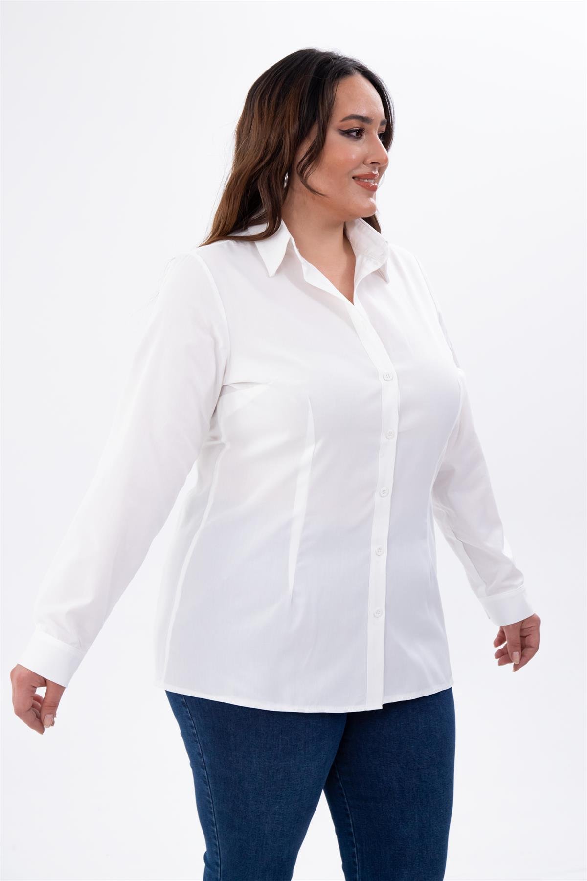 Büyük Beden 122252 Poplin Gömlek  Beyaz