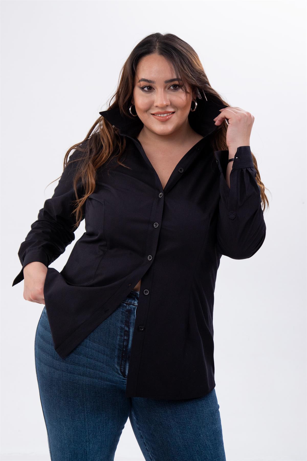 Büyük Beden 122252 Poplin Gömlek  Siyah