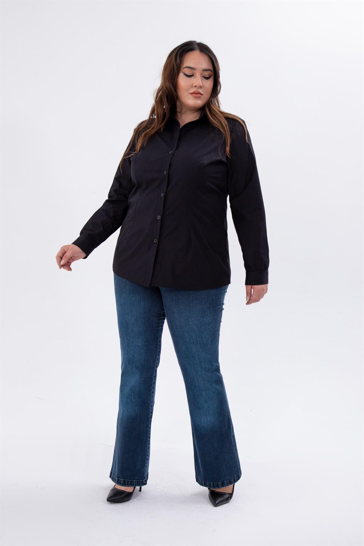 Büyük Beden 122252 Poplin Gömlek  Siyah