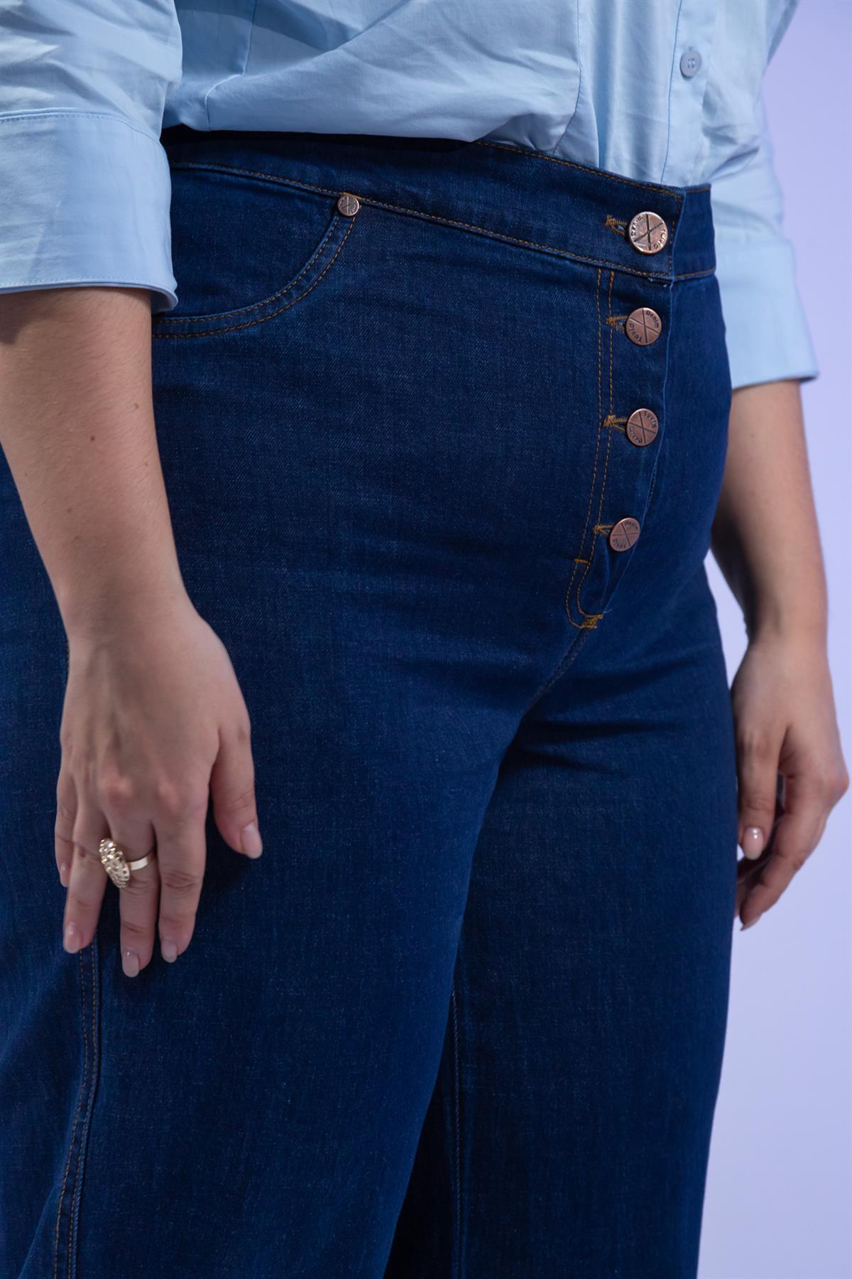Büyük Beden 1222520 Düğme Detaylı Denim Pantolon Lacivert