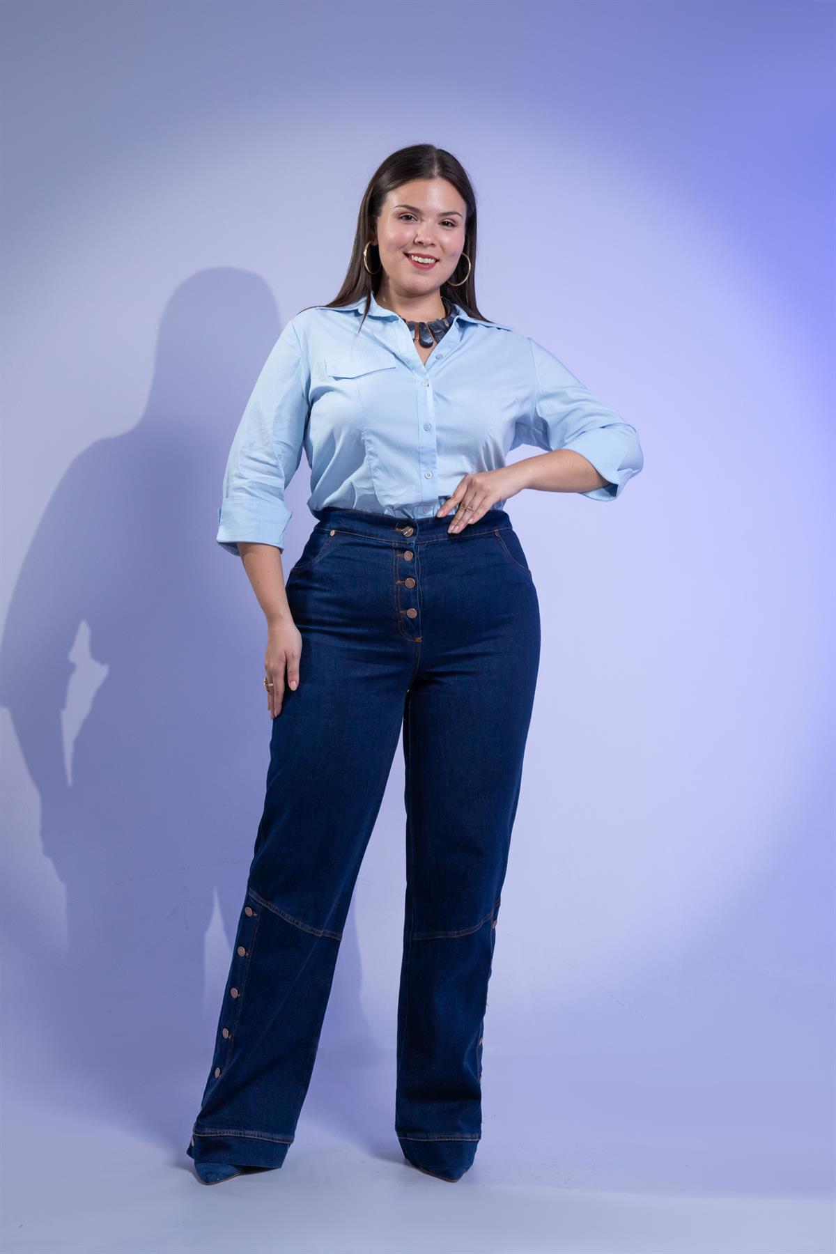 Büyük Beden 1222520 Düğme Detaylı Denim Pantolon Lacivert