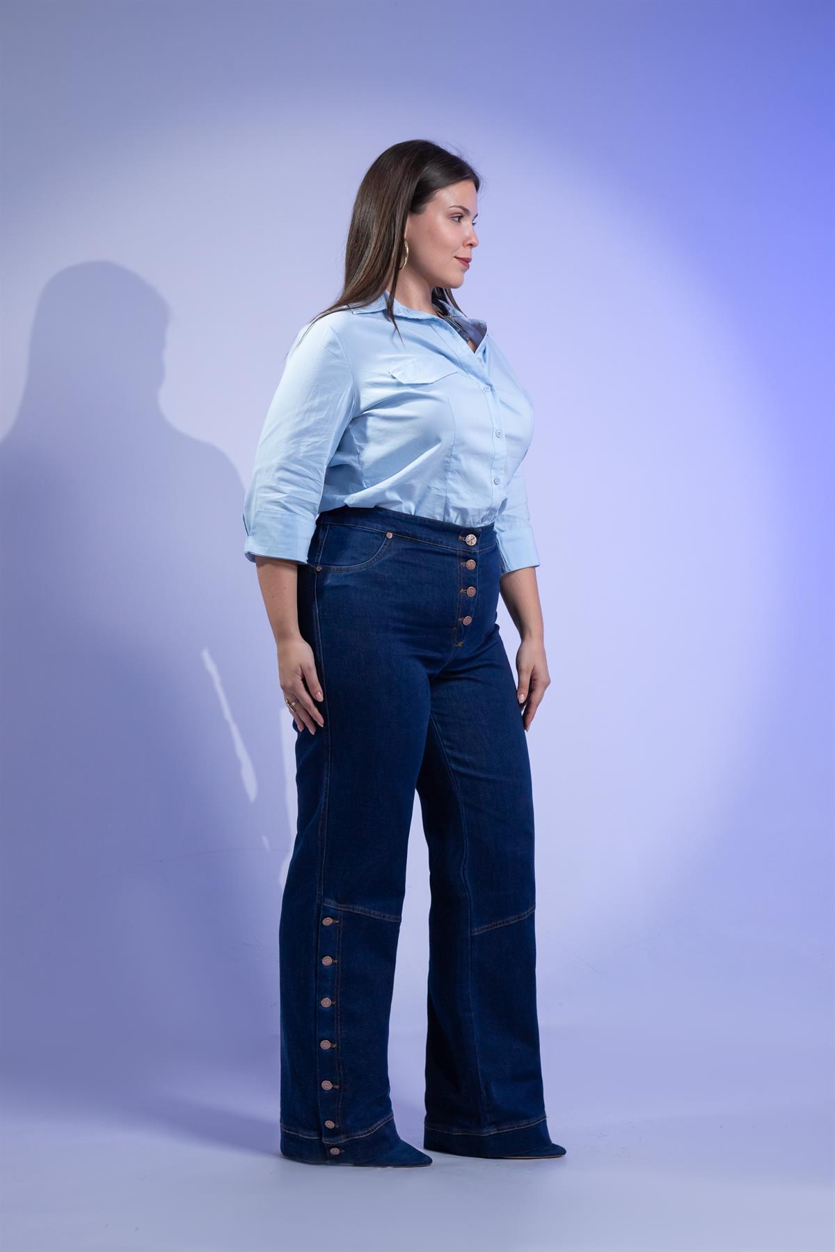 Büyük Beden 1222520 Düğme Detaylı Denim Pantolon Lacivert