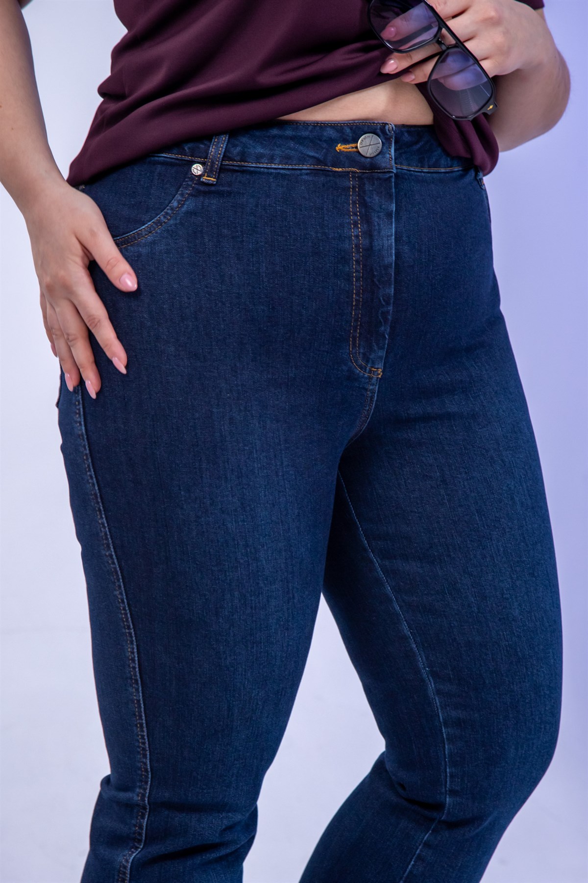 Büyük Beden 1222526 Hardal Dikişli Spain Pantolon Lacivert