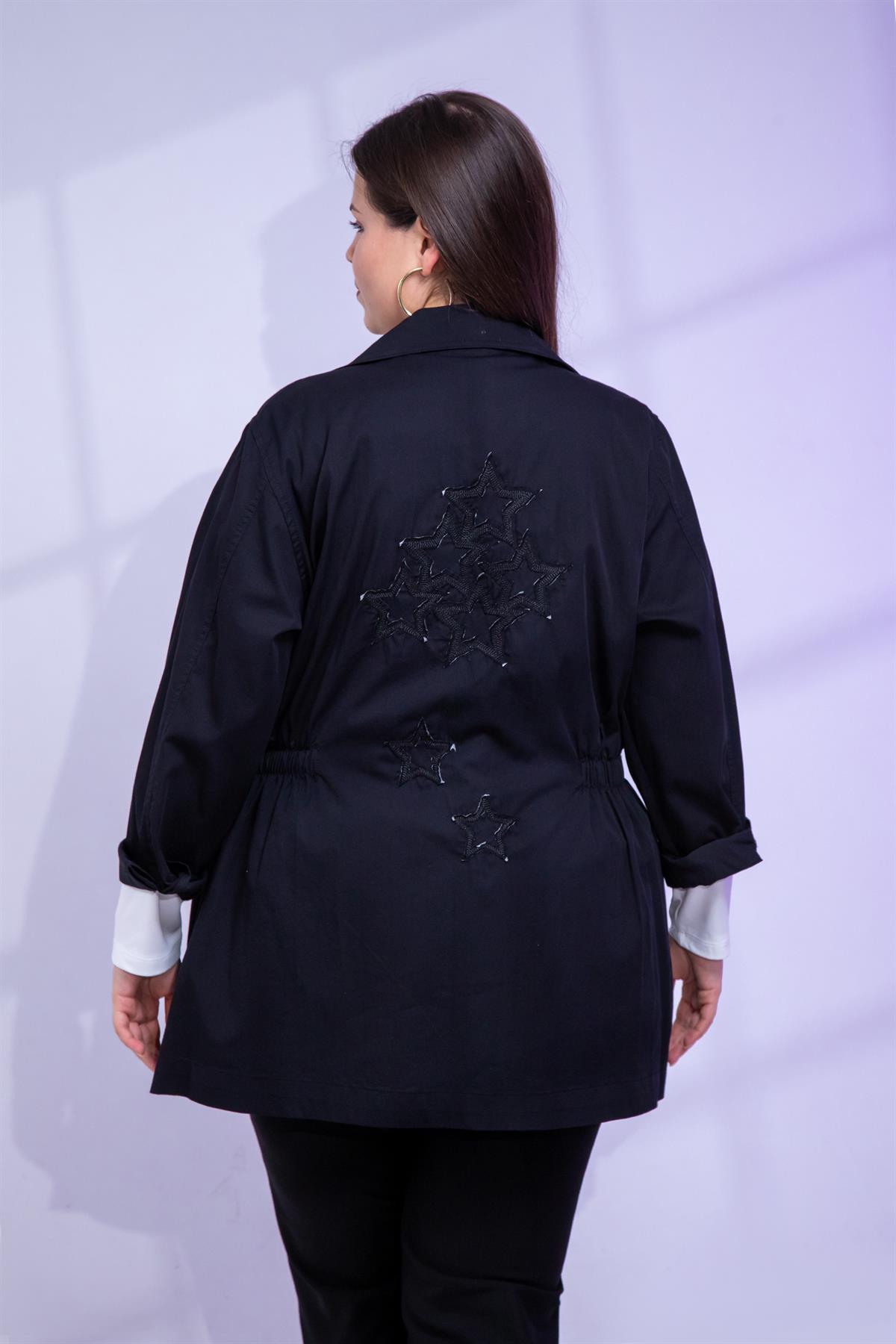 Büyük Beden 1222531 Nakışlı Ceket Siyah