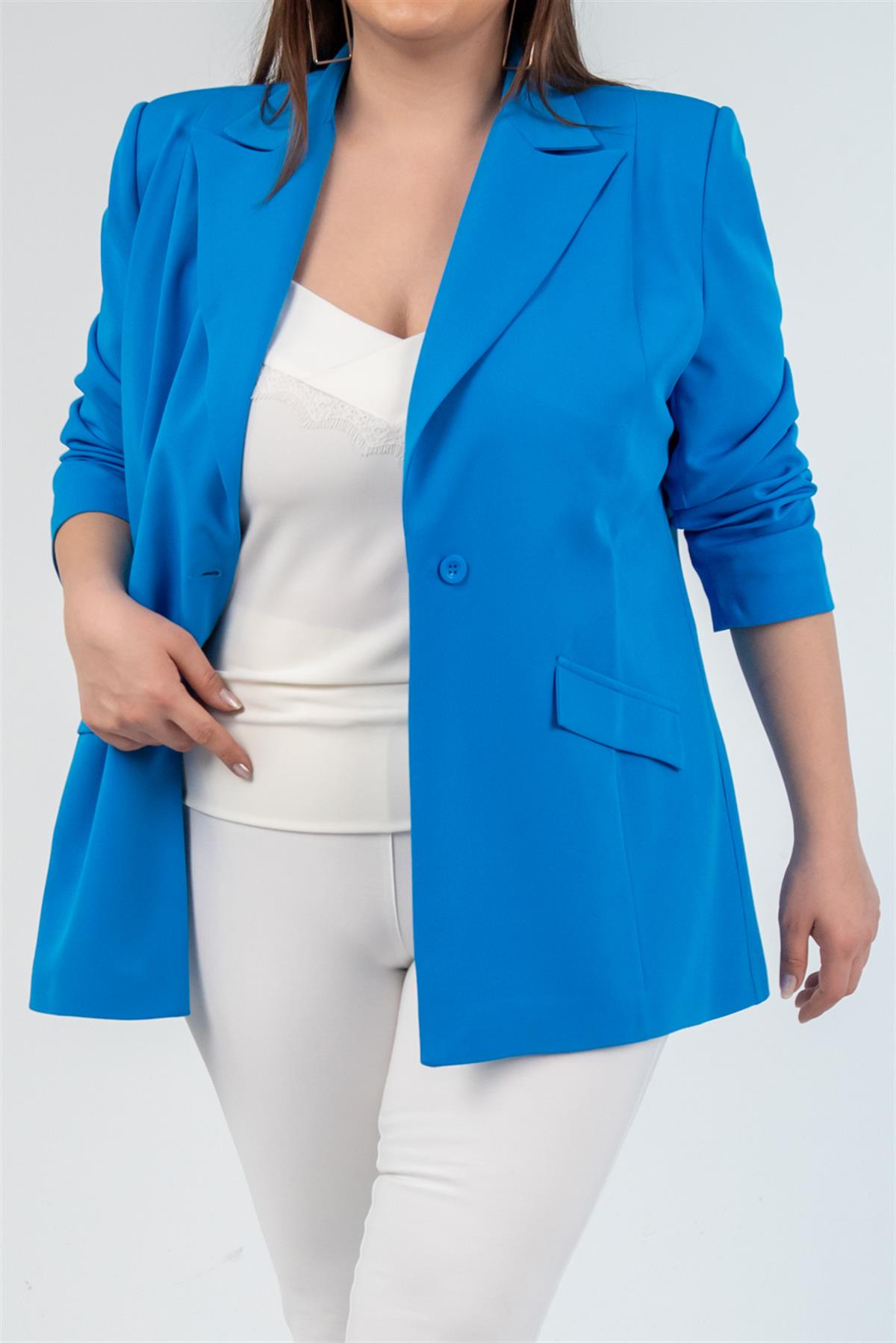 Büyük Beden 1222537 Blazer Ceket Saks