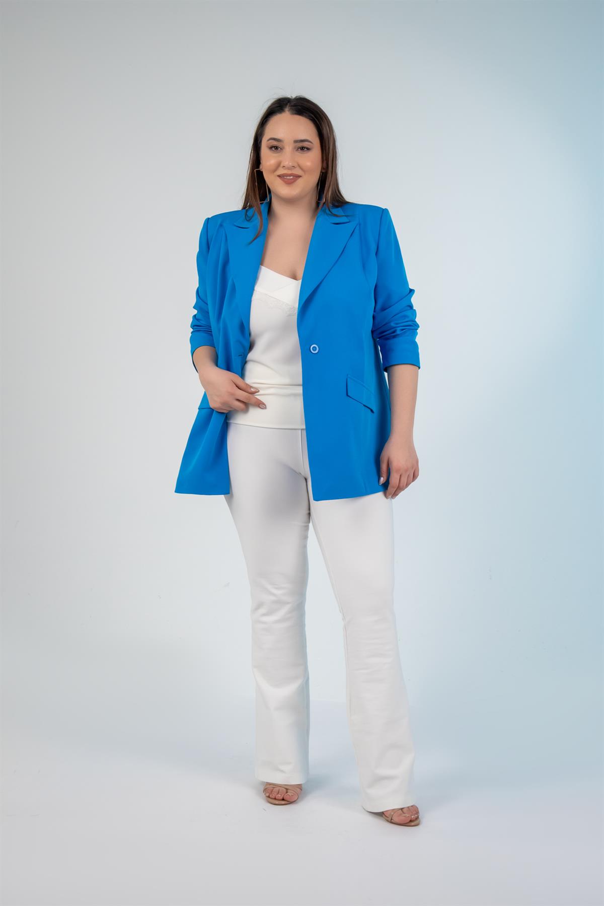 Büyük Beden 1222537 Blazer Ceket Saks