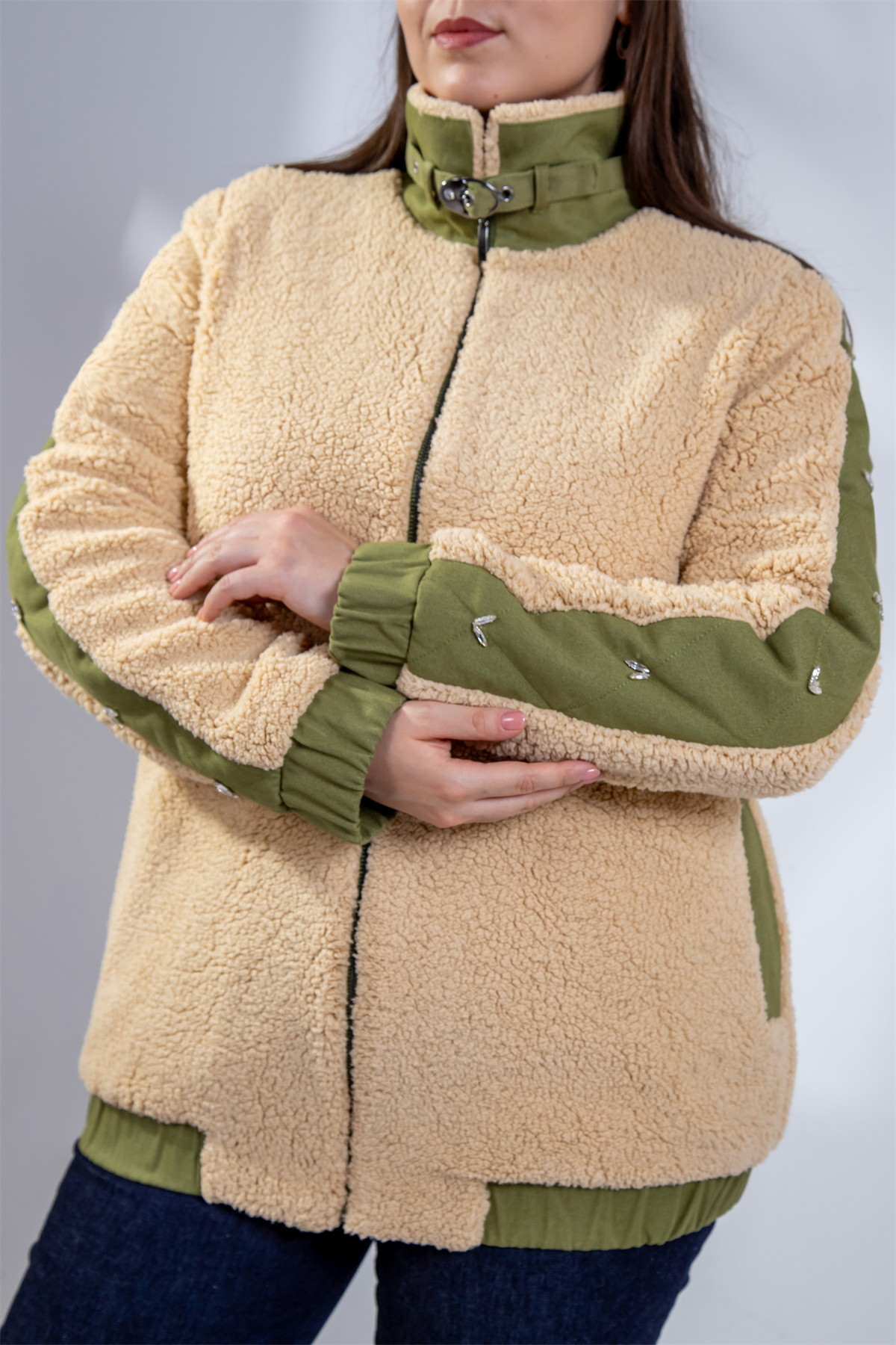 Büyük Beden 1222613 Peluş Ceket Bej