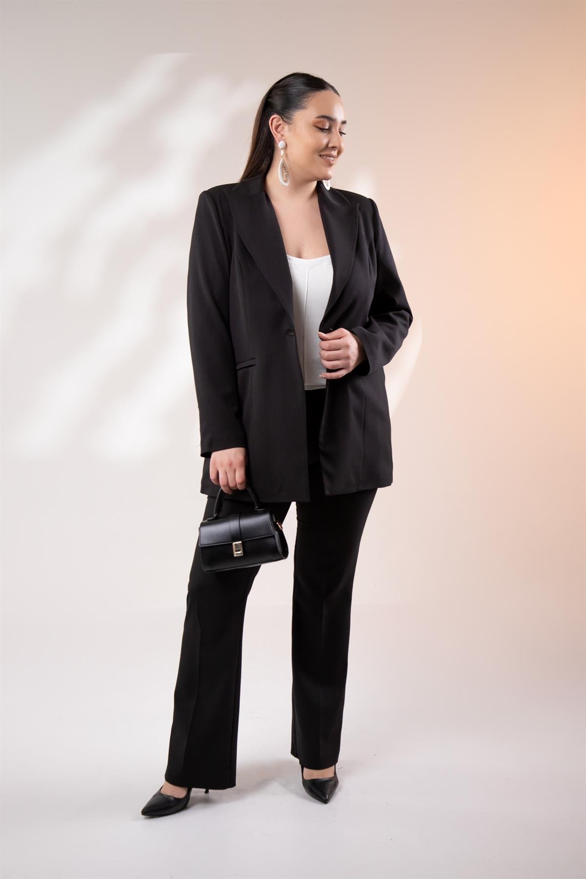 Büyük Beden 122262 Cep Fermuarlı Blazer Ceket Siyah