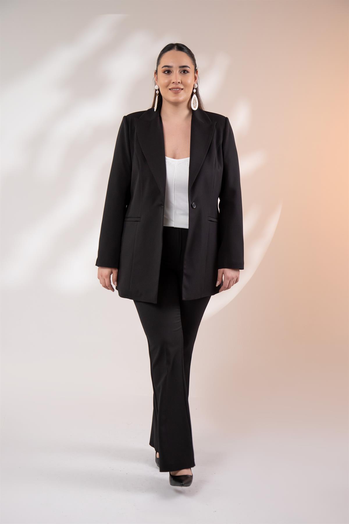 Büyük Beden 122262 Cep Fermuarlı Blazer Ceket Siyah