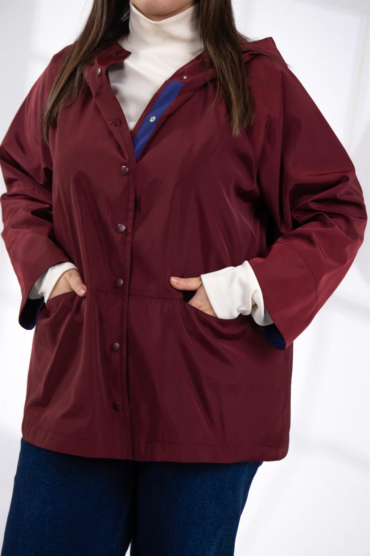 Büyük Beden 1222649 Çıt Çıtlı Yağmurluk Bordo