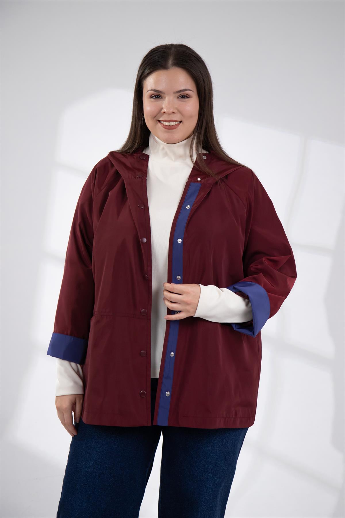 Büyük Beden 1222649 Çıt Çıtlı Yağmurluk Bordo
