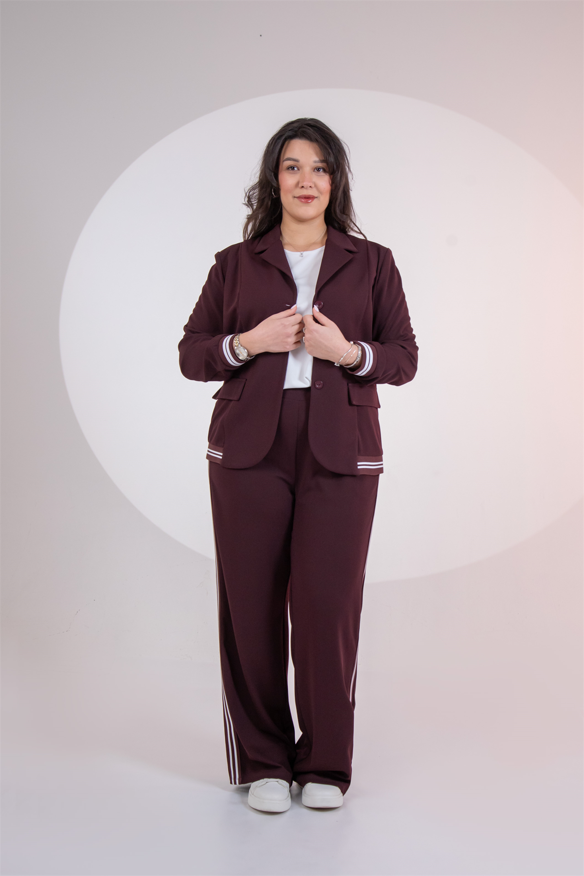 Büyük Beden 1222654 Ribanalı 2li Takım Mürdüm