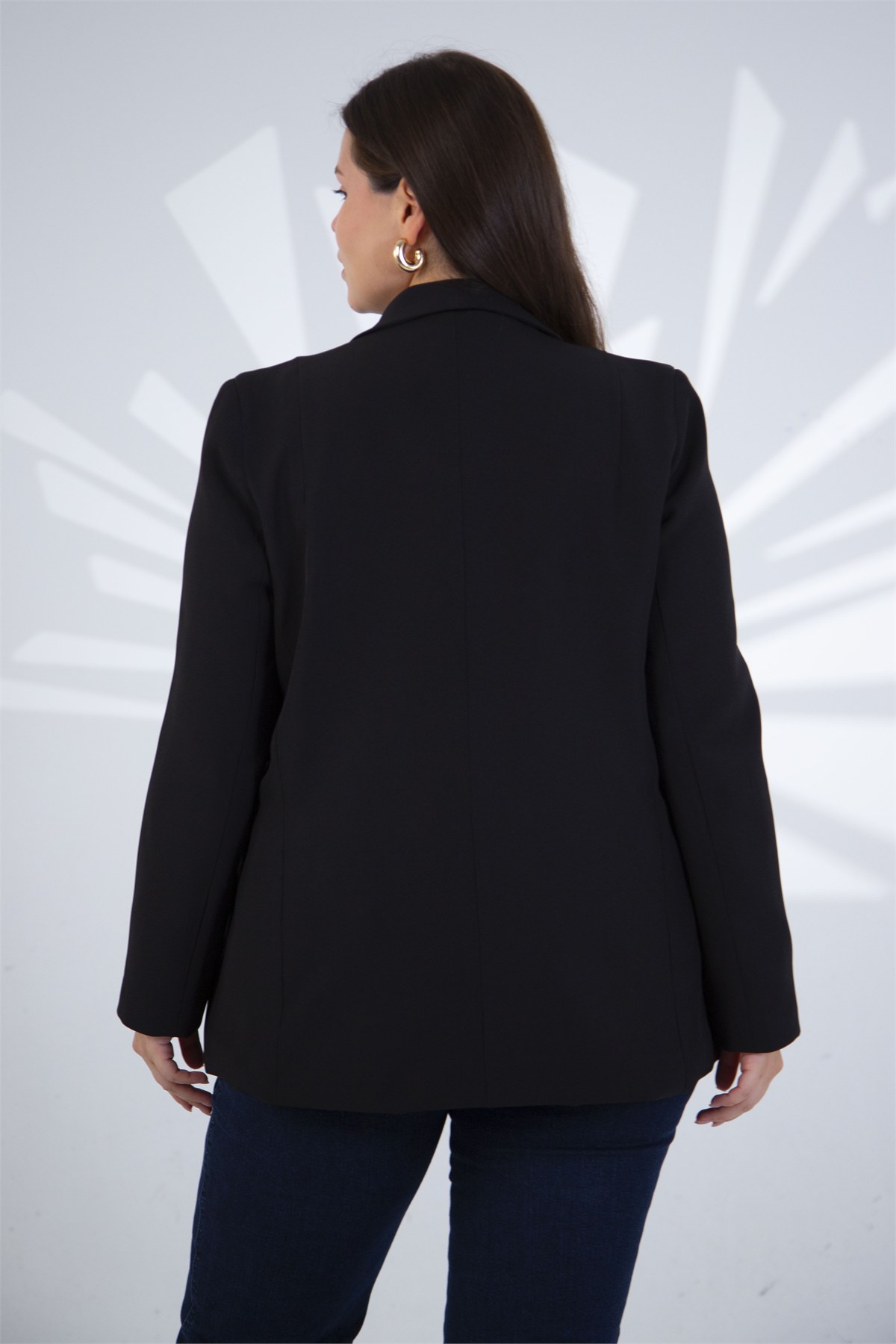 Büyük Beden 1222702 Tek Düğme Blazer Ceket  Siyah