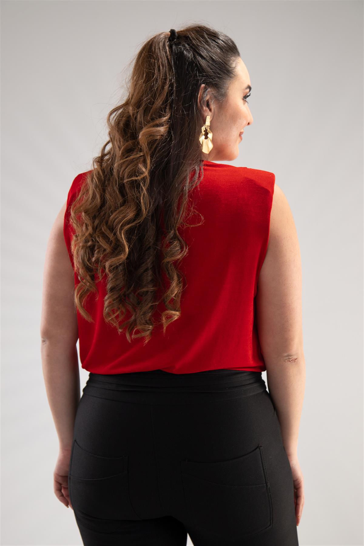 Büyük Beden 122317 Kruvaze Yaka Bluz  Kırmızı