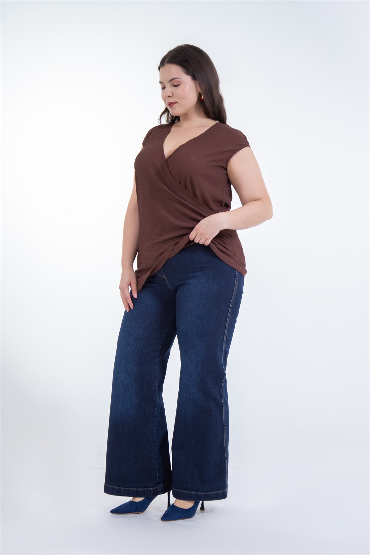Büyük Beden 1226079 Bol Paça Denim Pantolon  Lacivert