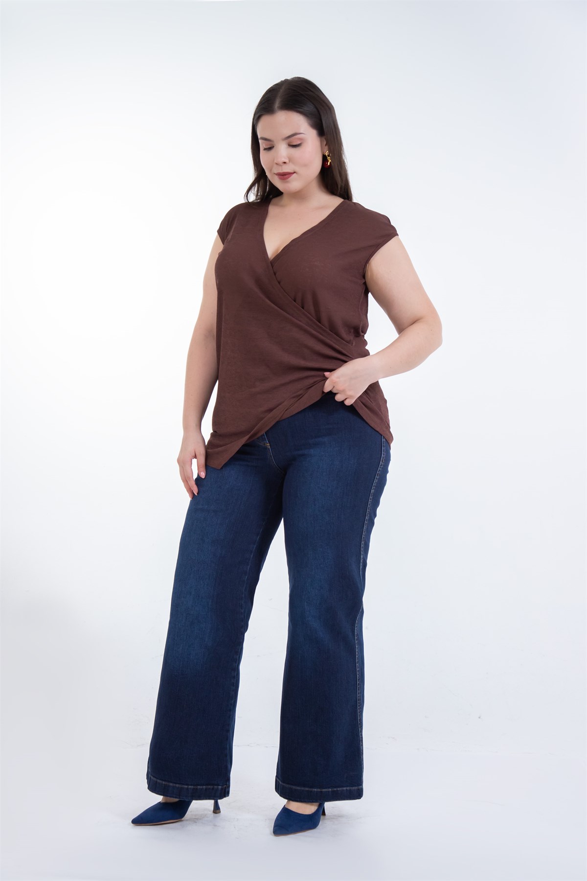 Büyük Beden 1226079 Bol Paça Denim Pantolon  Lacivert