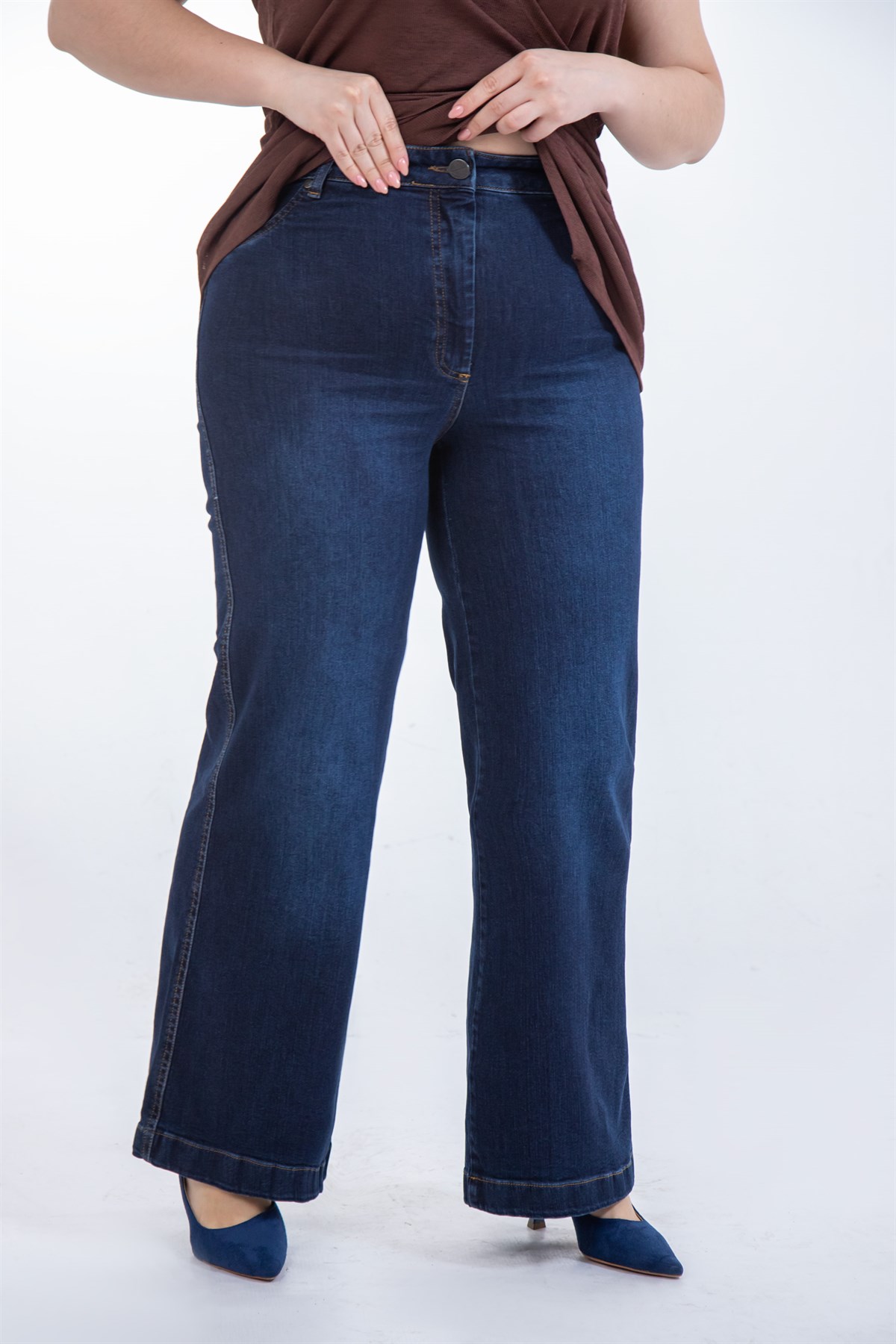 Büyük Beden 1226079 Bol Paça Denim Pantolon  Lacivert