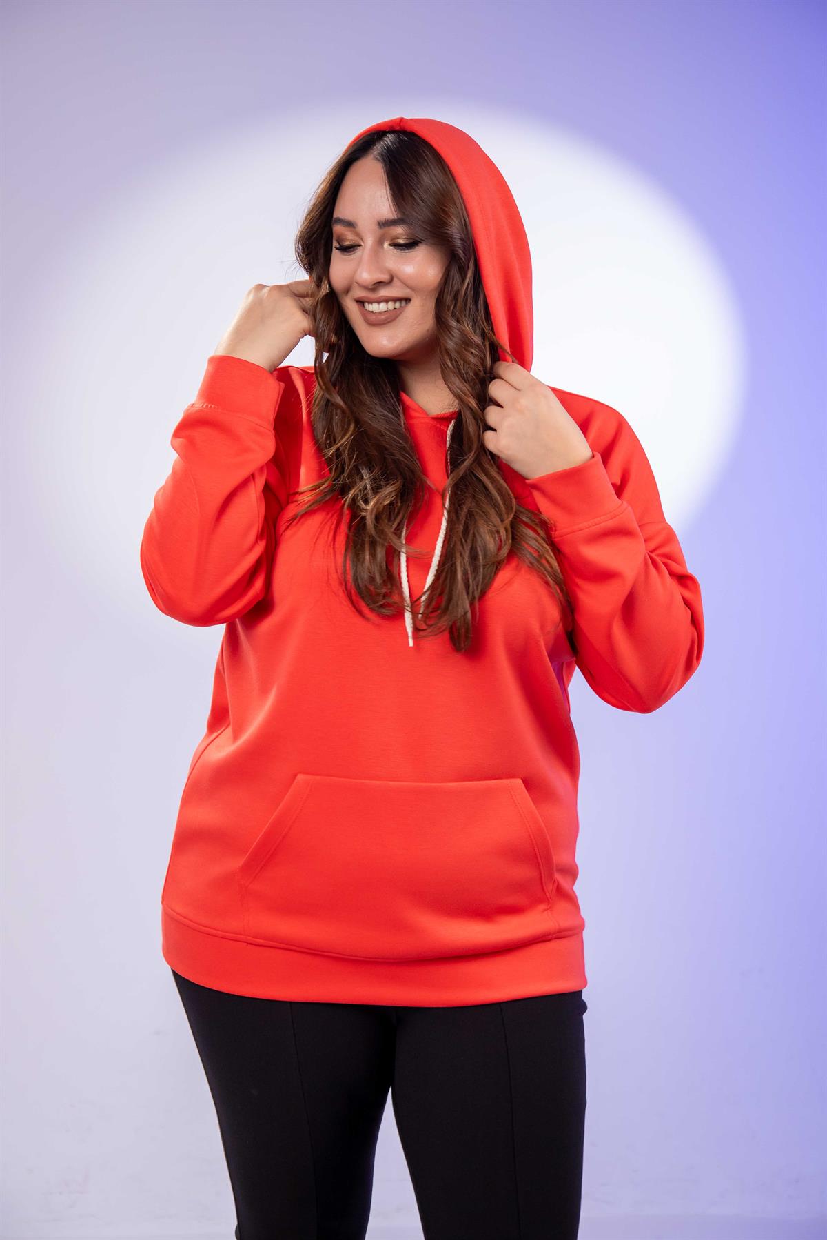 Büyük Beden 122655 Bağcıklı Sweat Kırmızı