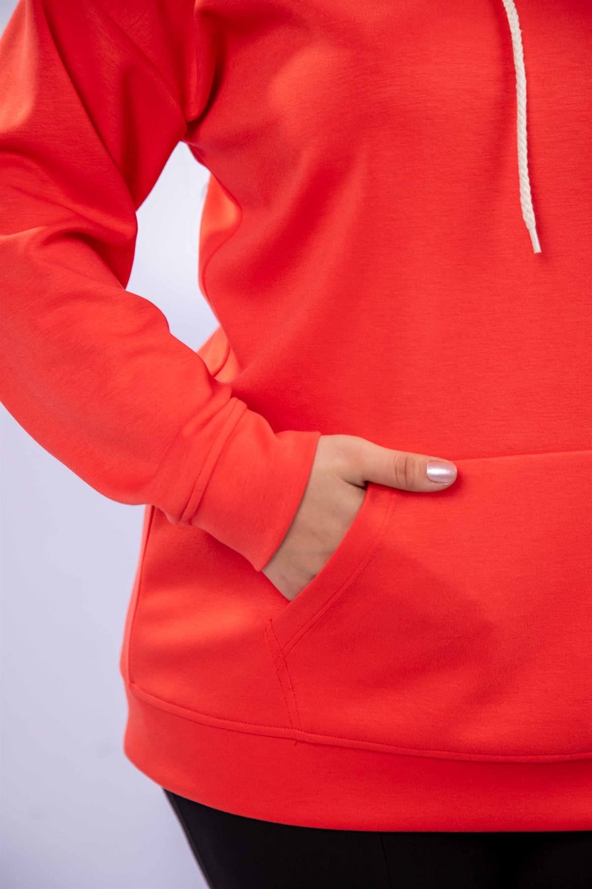 Büyük Beden 122655 Bağcıklı Sweat Kırmızı