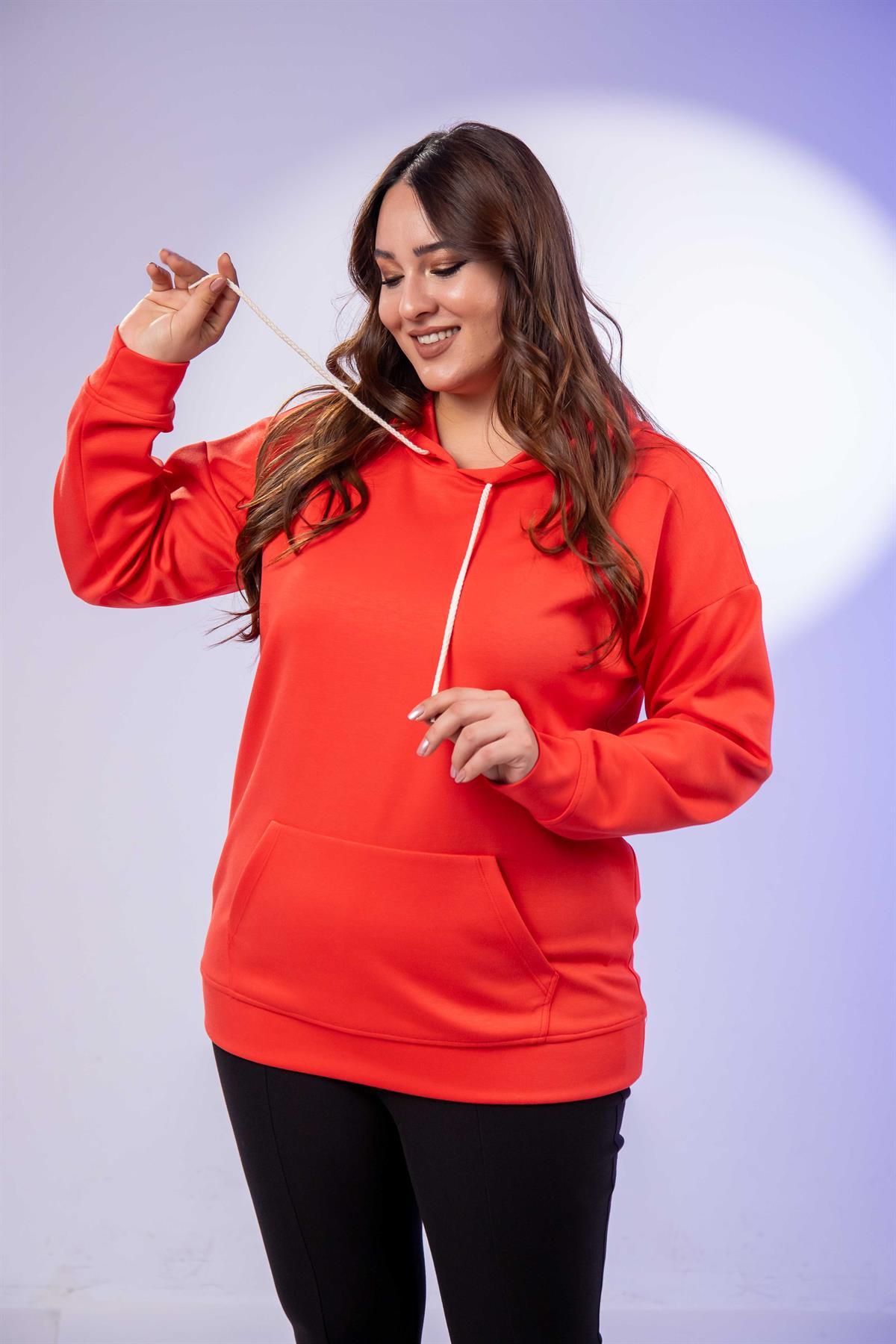 Büyük Beden 122655 Bağcıklı Sweat Kırmızı