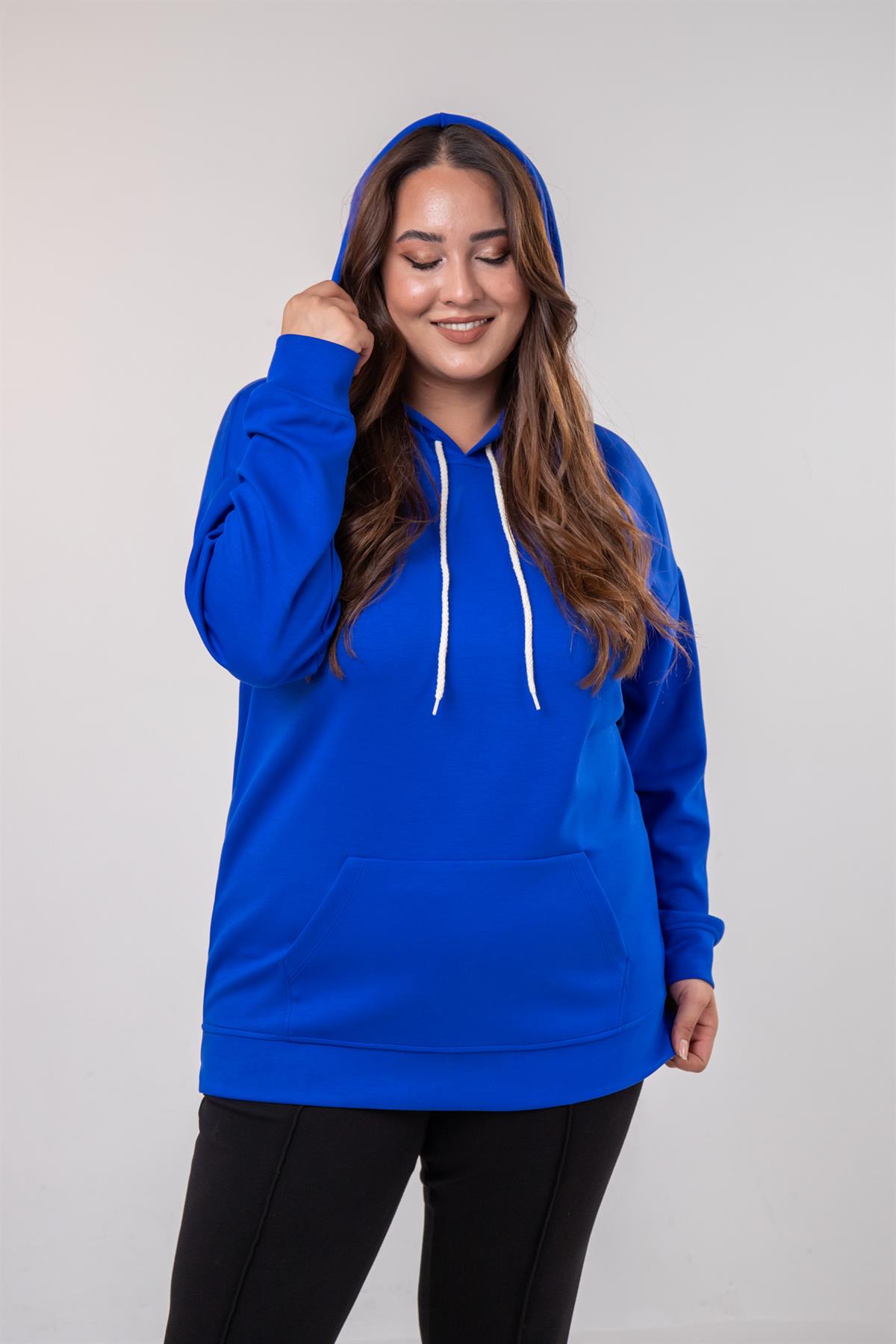 Büyük Beden 122655 Bağcıklı Sweat Mavi