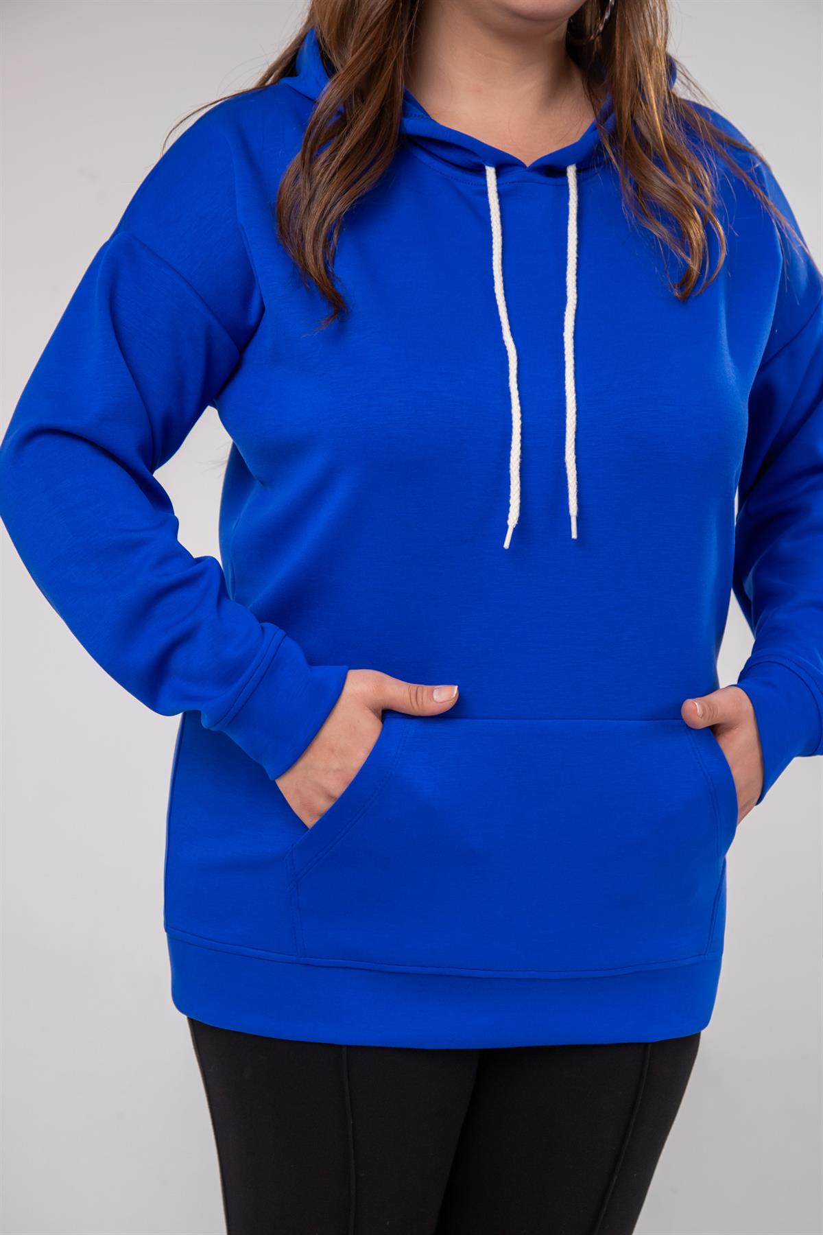 Büyük Beden 122655 Bağcıklı Sweat Mavi