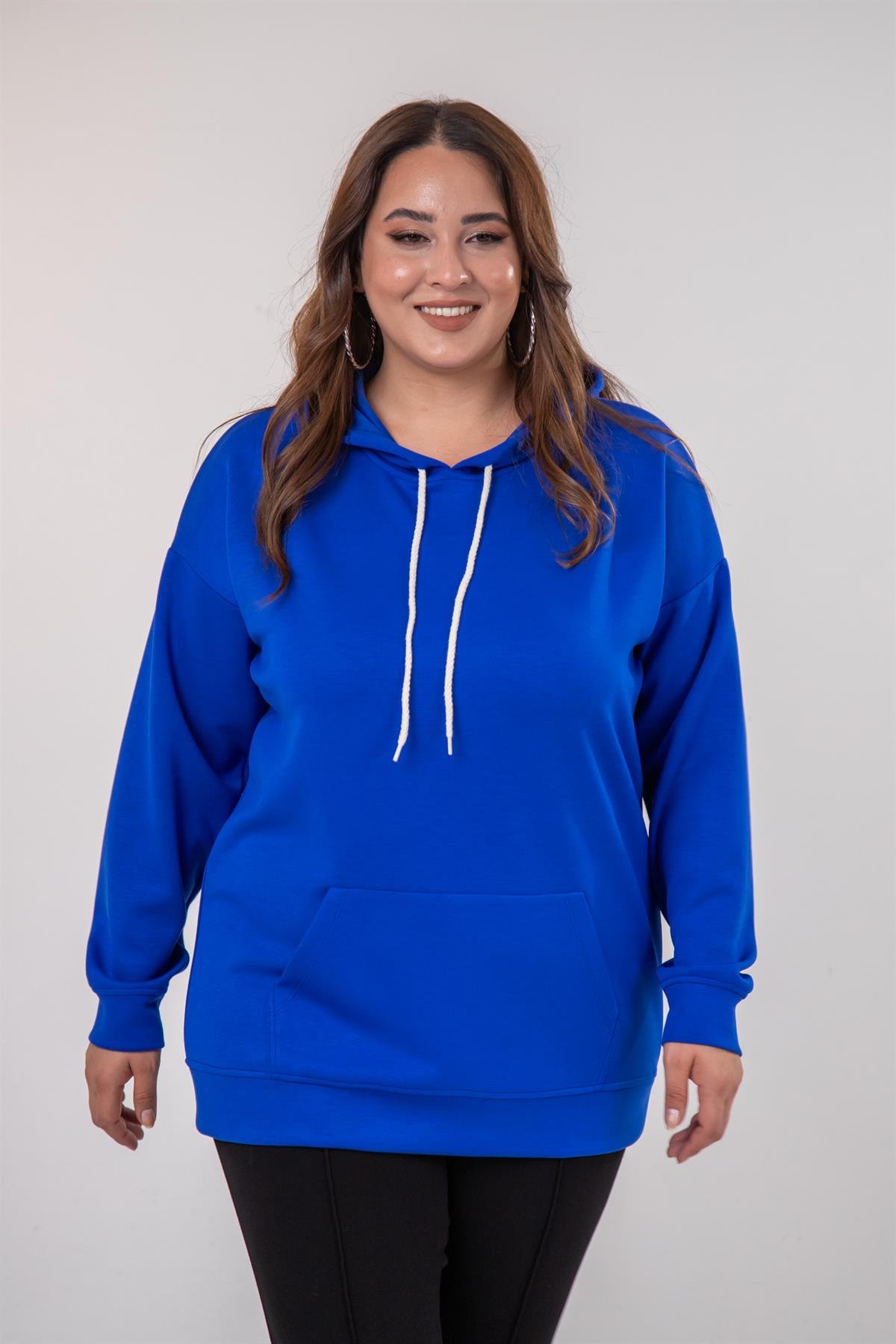 Büyük Beden 122655 Bağcıklı Sweat Mavi