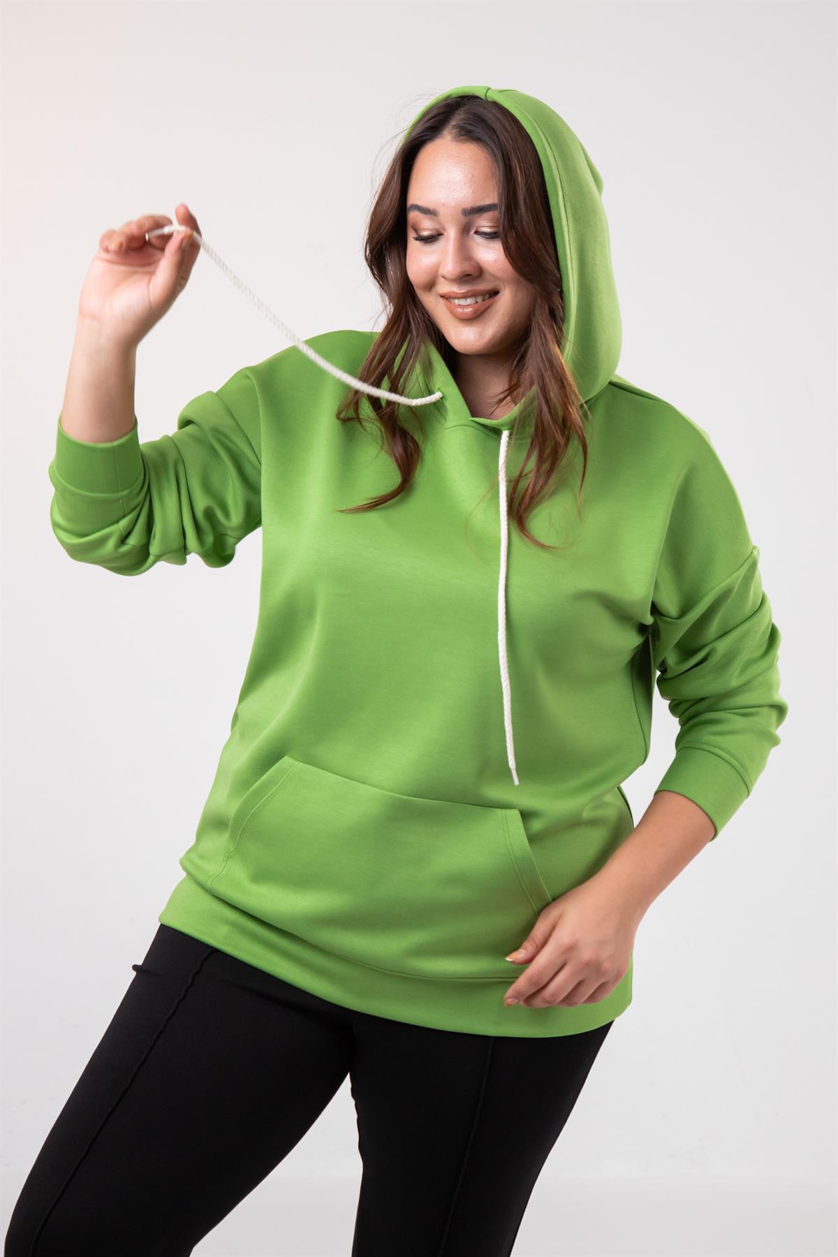 Büyük Beden 122655 Bağcıklı Sweat Yeşıl