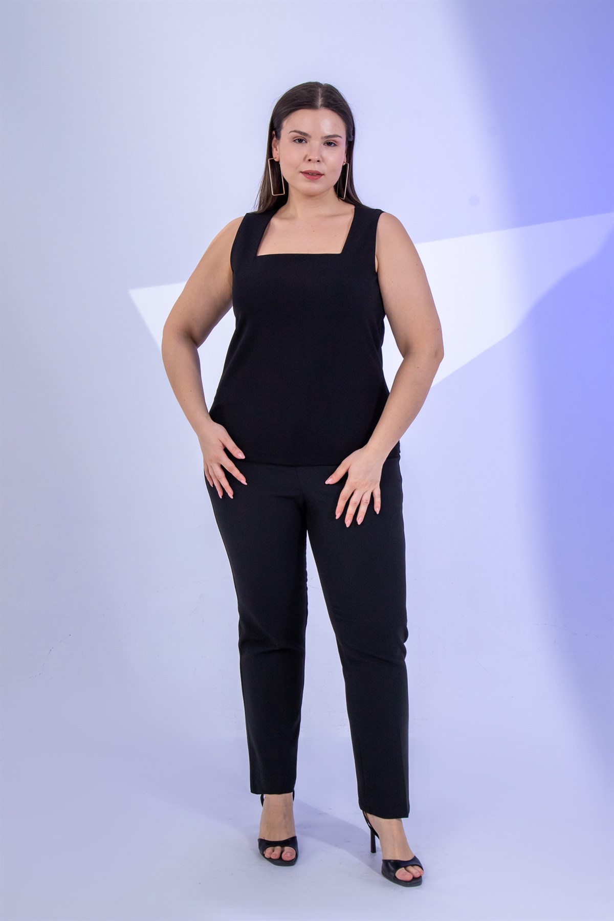 Büyük Beden 12280 Kare Yaka Bady  Siyah