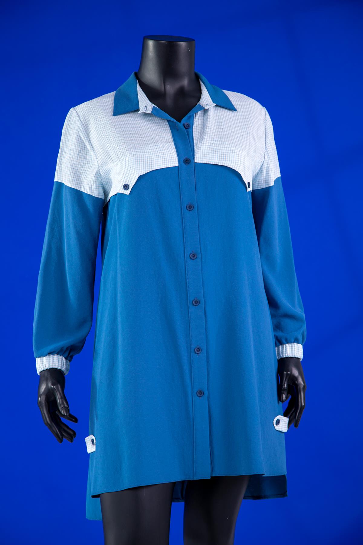 Büyük Beden 1255 Konbinli Gömlek  İndigo