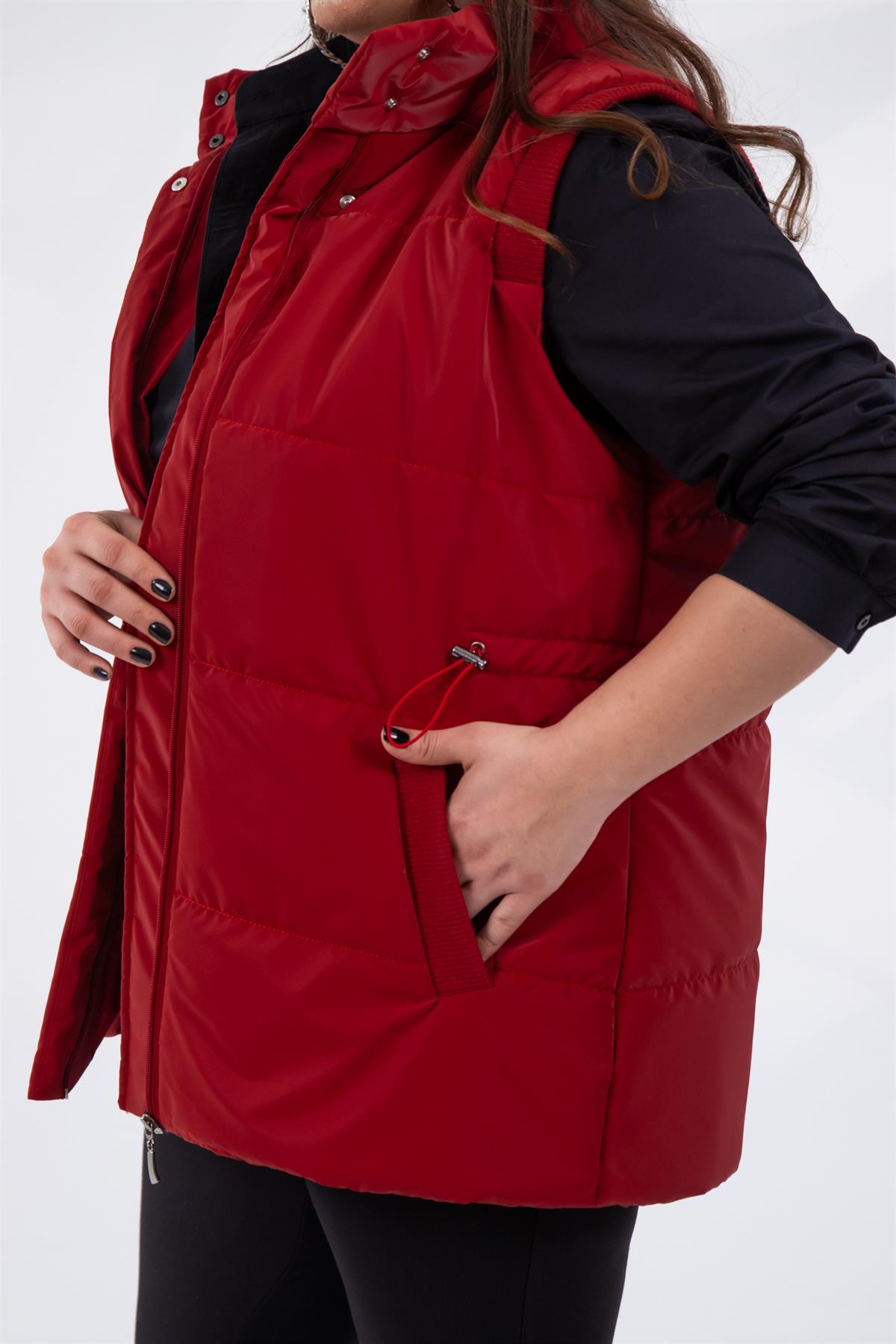 Büyük Beden 132187 Kapitone Yelek  Kırmızı