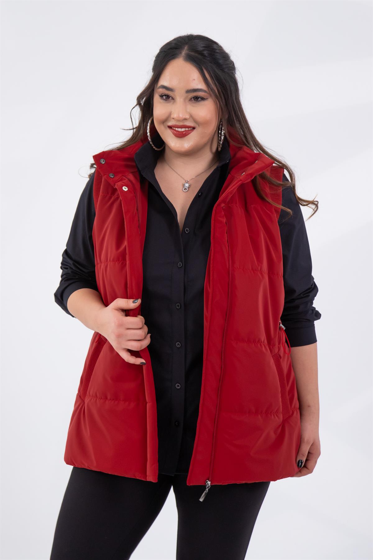 Büyük Beden 132187 Kapitone Yelek  Kırmızı