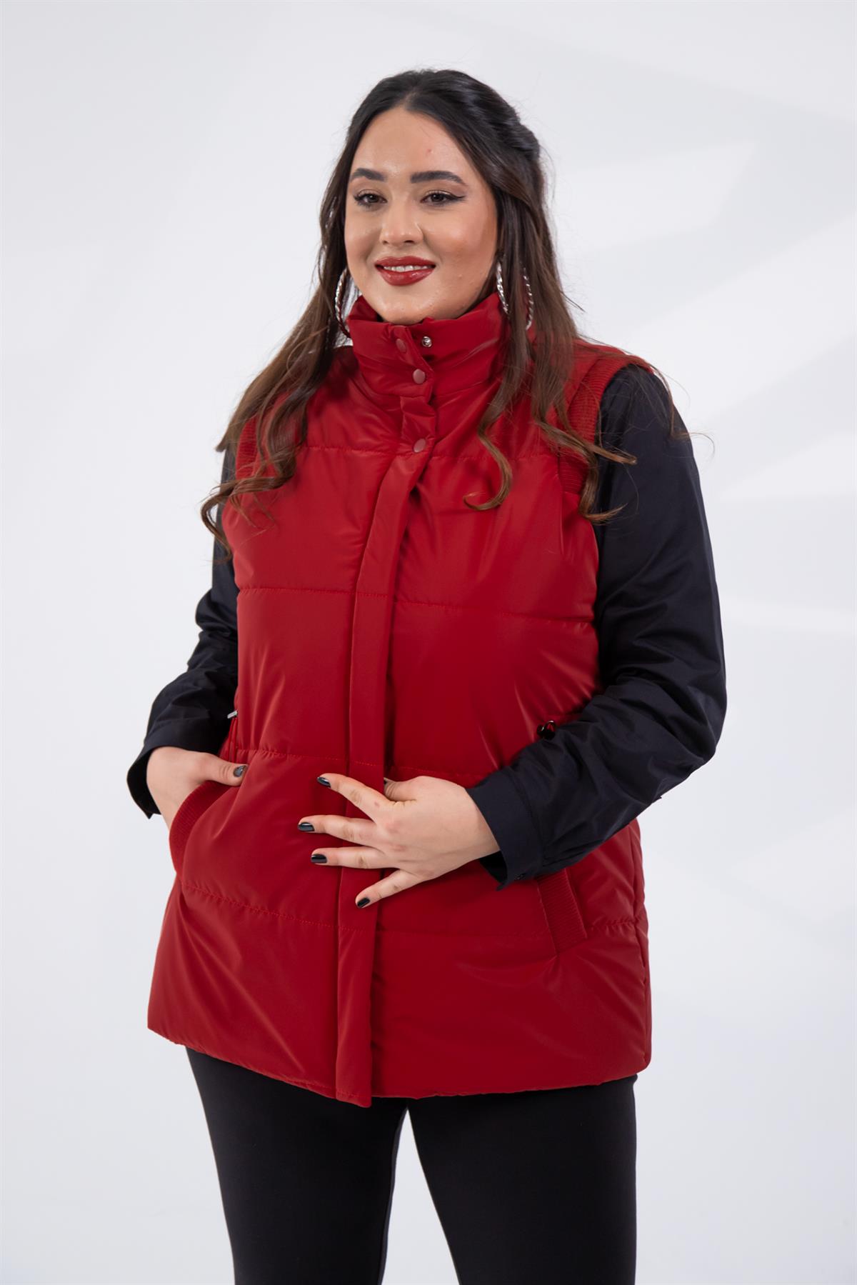 Büyük Beden 132187 Kapitone Yelek  Kırmızı