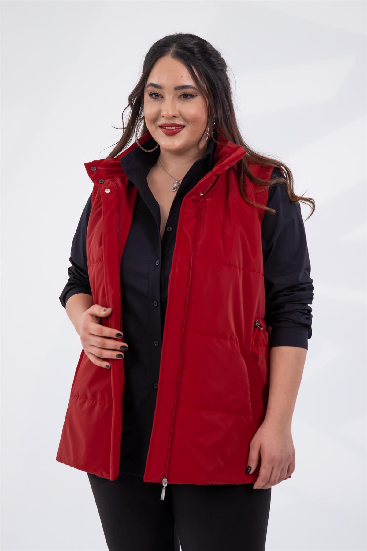 Büyük Beden 132187 Kapitone Yelek  Kırmızı