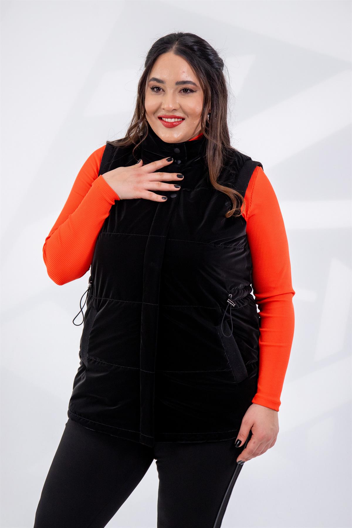 Büyük Beden 132187 Kapitone Yelek  Siyah