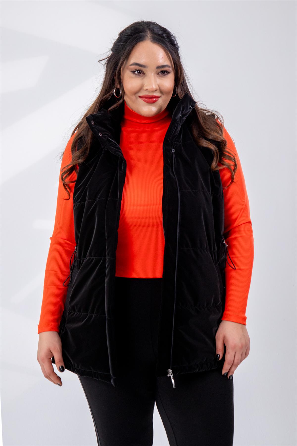 Büyük Beden 132187 Kapitone Yelek  Siyah