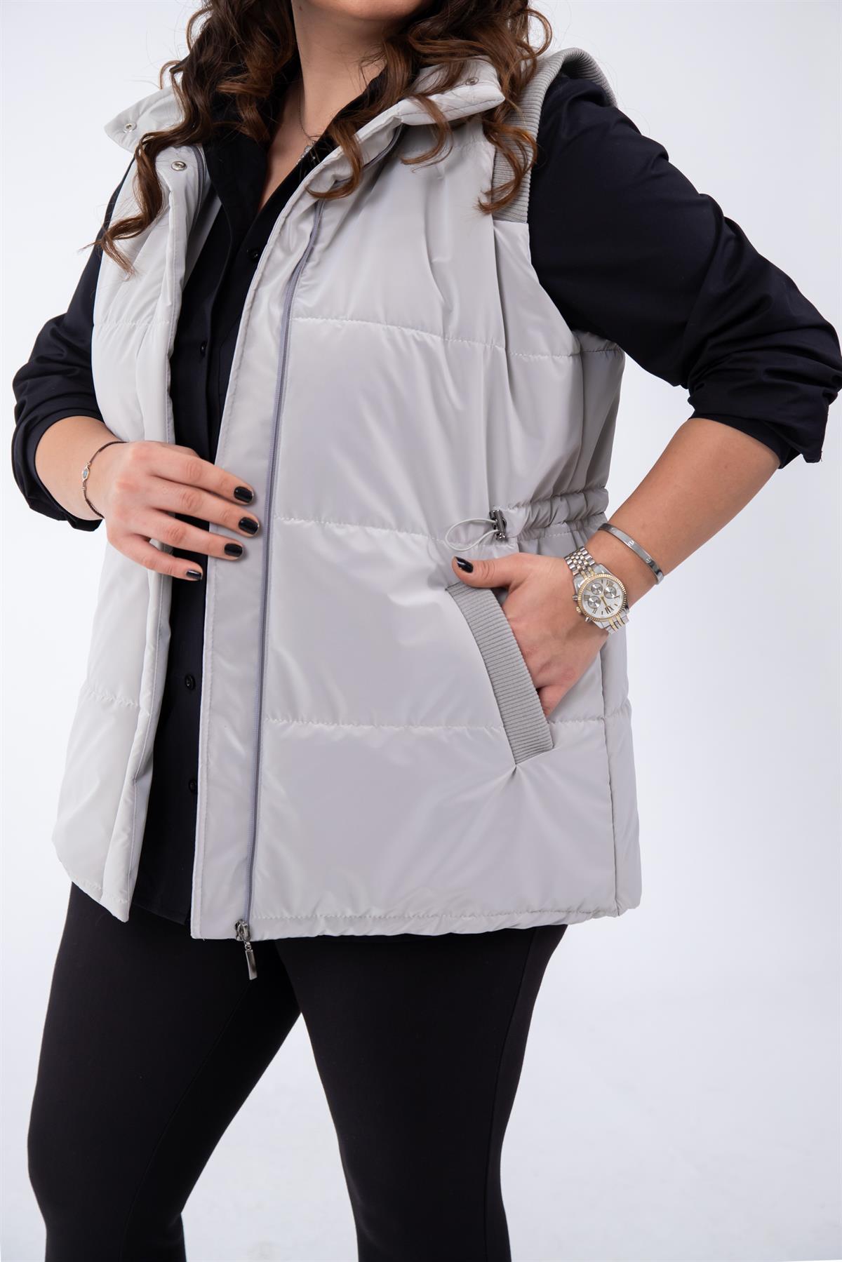 Büyük Beden 132187 Kapitone Yelek  Taş