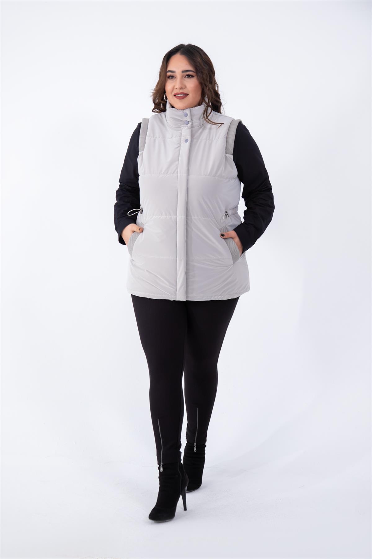 Büyük Beden 132187 Kapitone Yelek  Taş