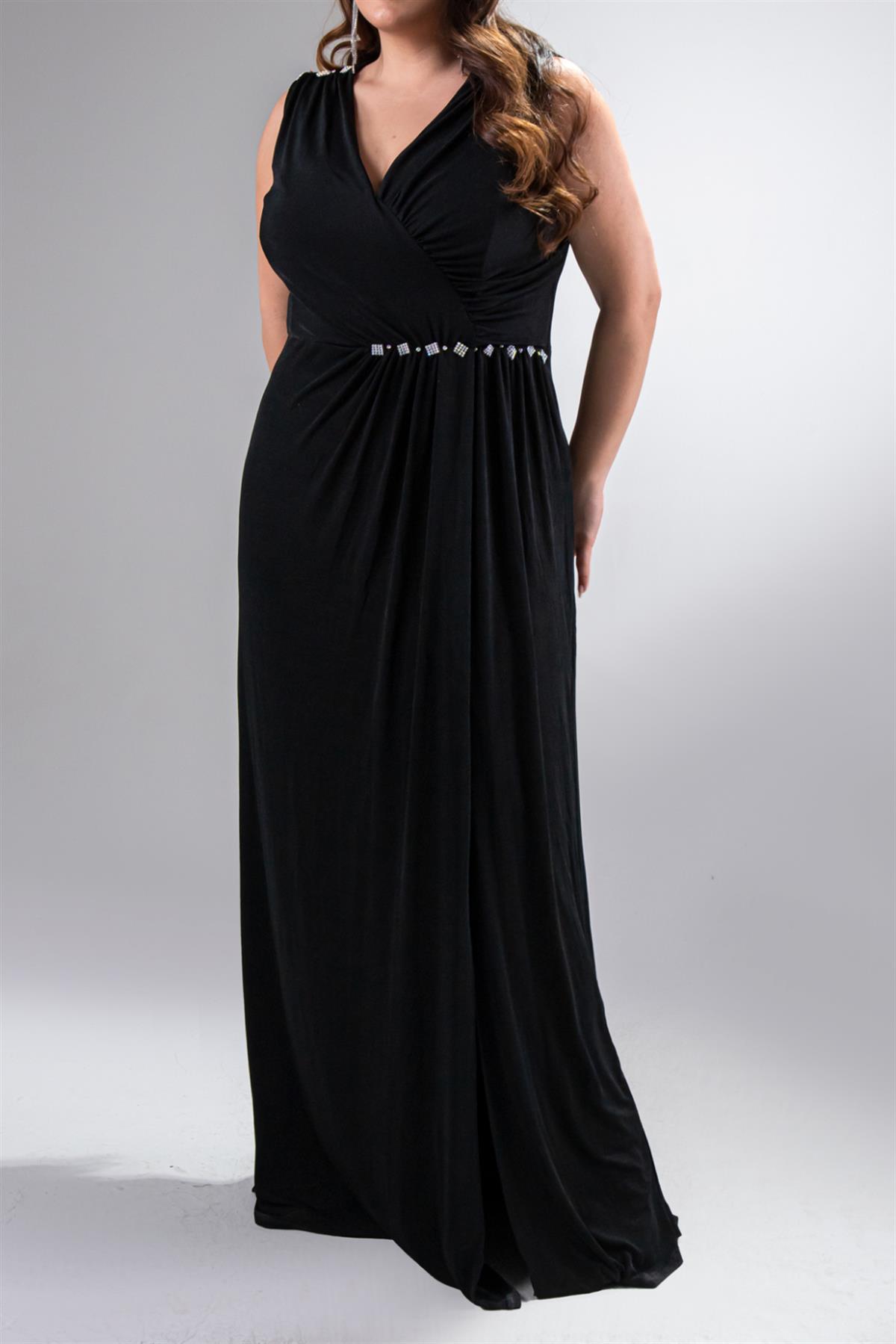 Büyük Beden 142007 Taş Detaylı Abiye Siyah