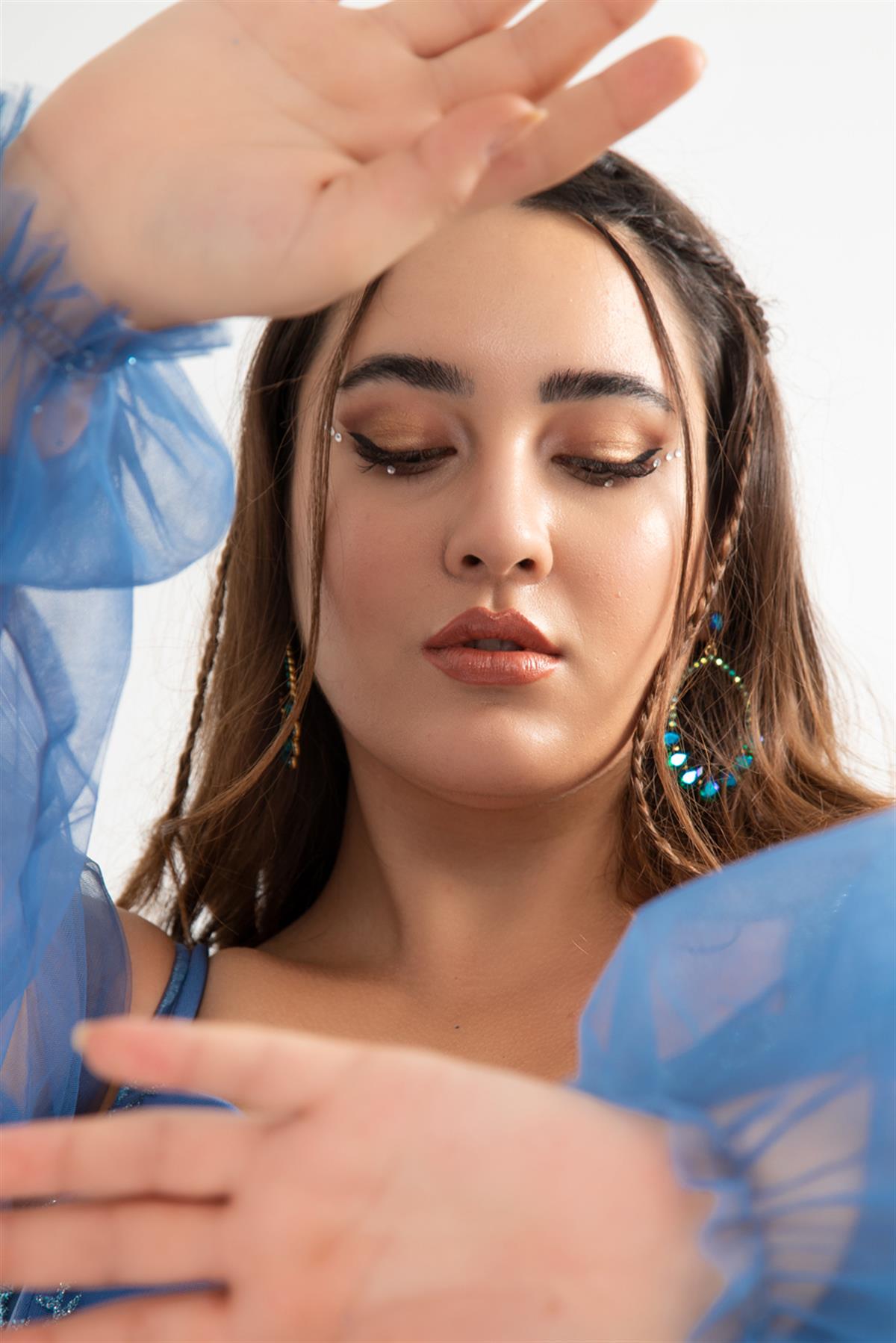 Büyük Beden 142010 Askılı Taşlı  Abiye  Mavi