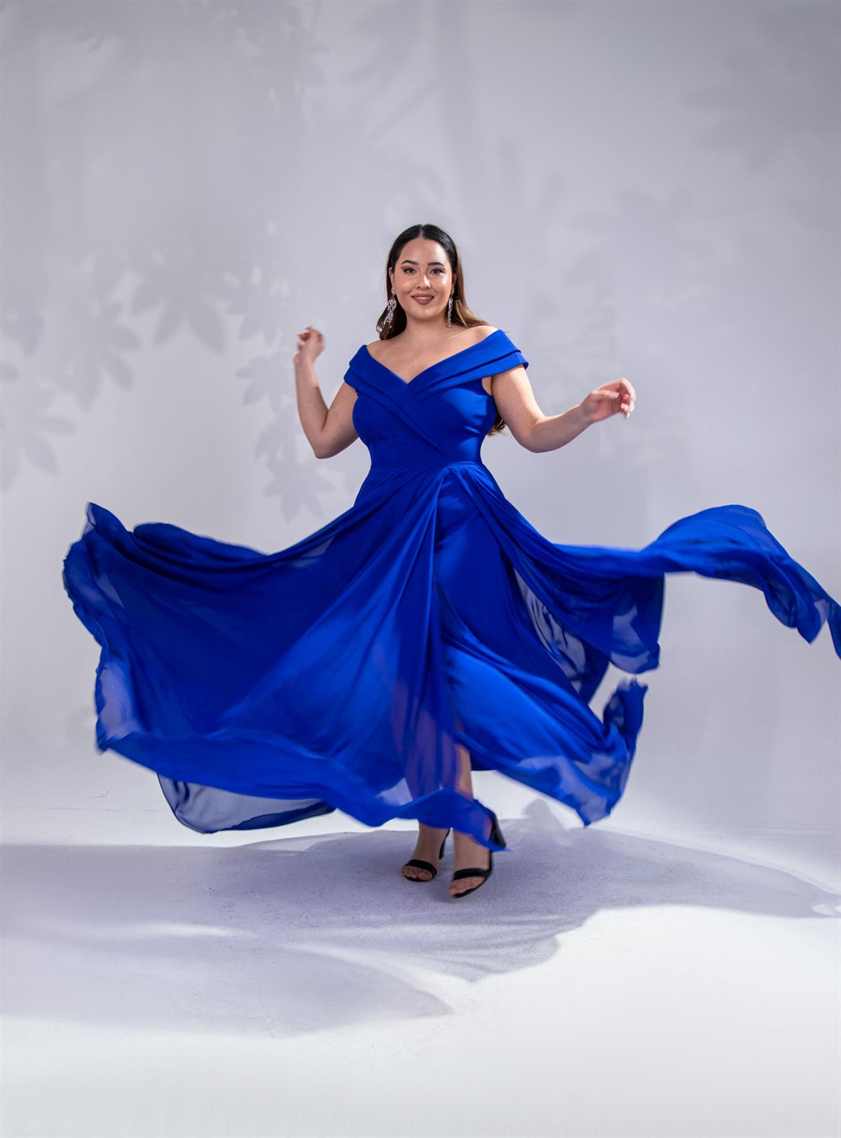 Büyük Beden 142038 Kruvaze Yaka Uzun Abiye  Saks