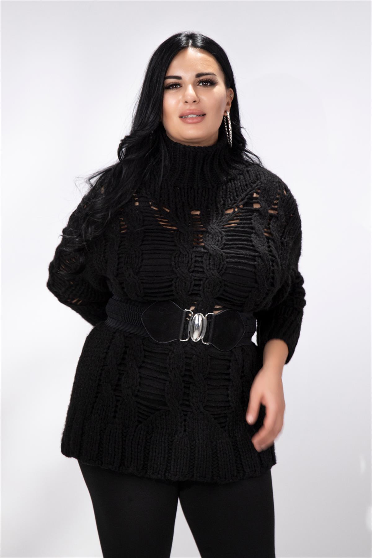 Büyük Beden 210047 Boğazlı Kazak Siyah