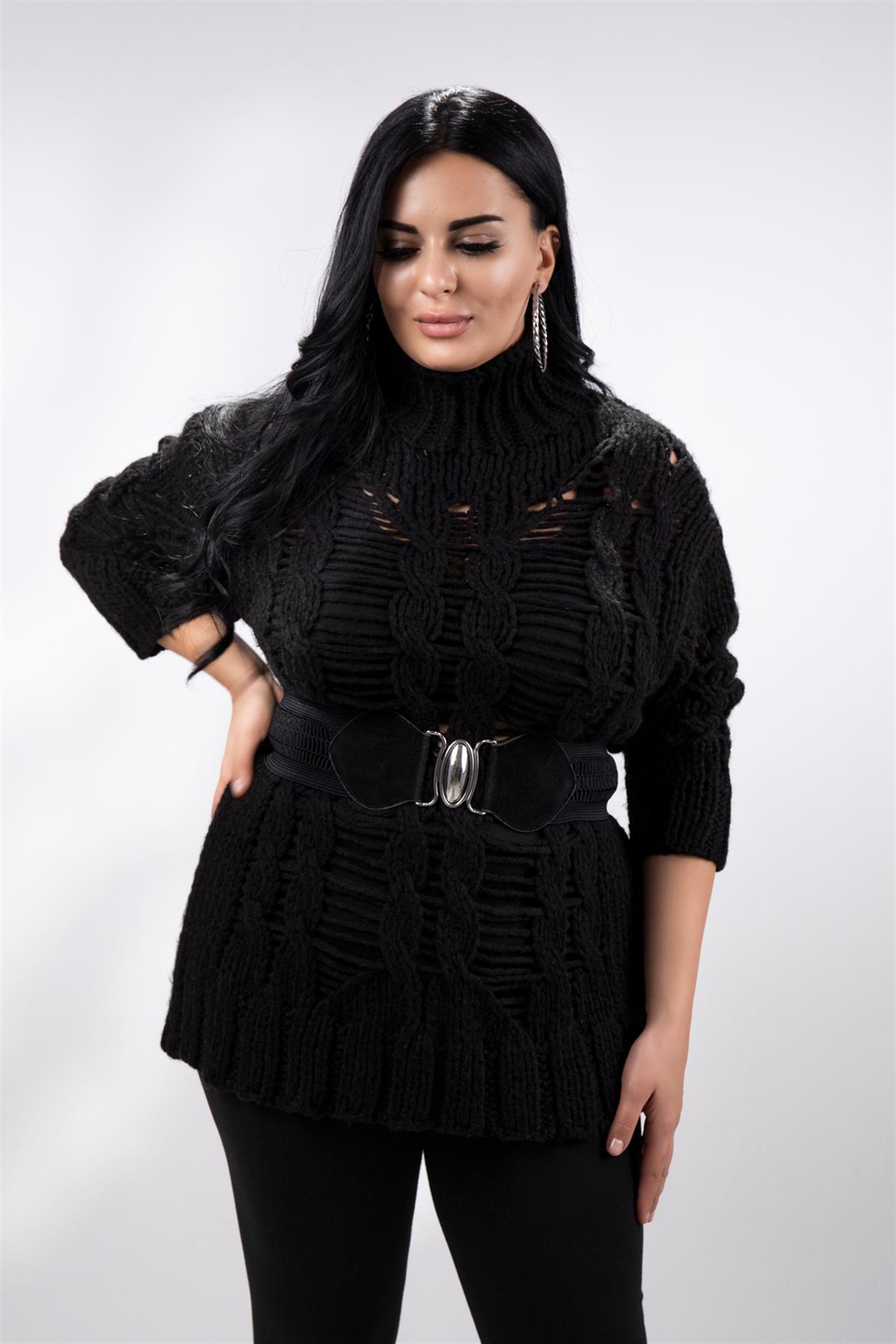 Büyük Beden 210047 Boğazlı Kazak Siyah