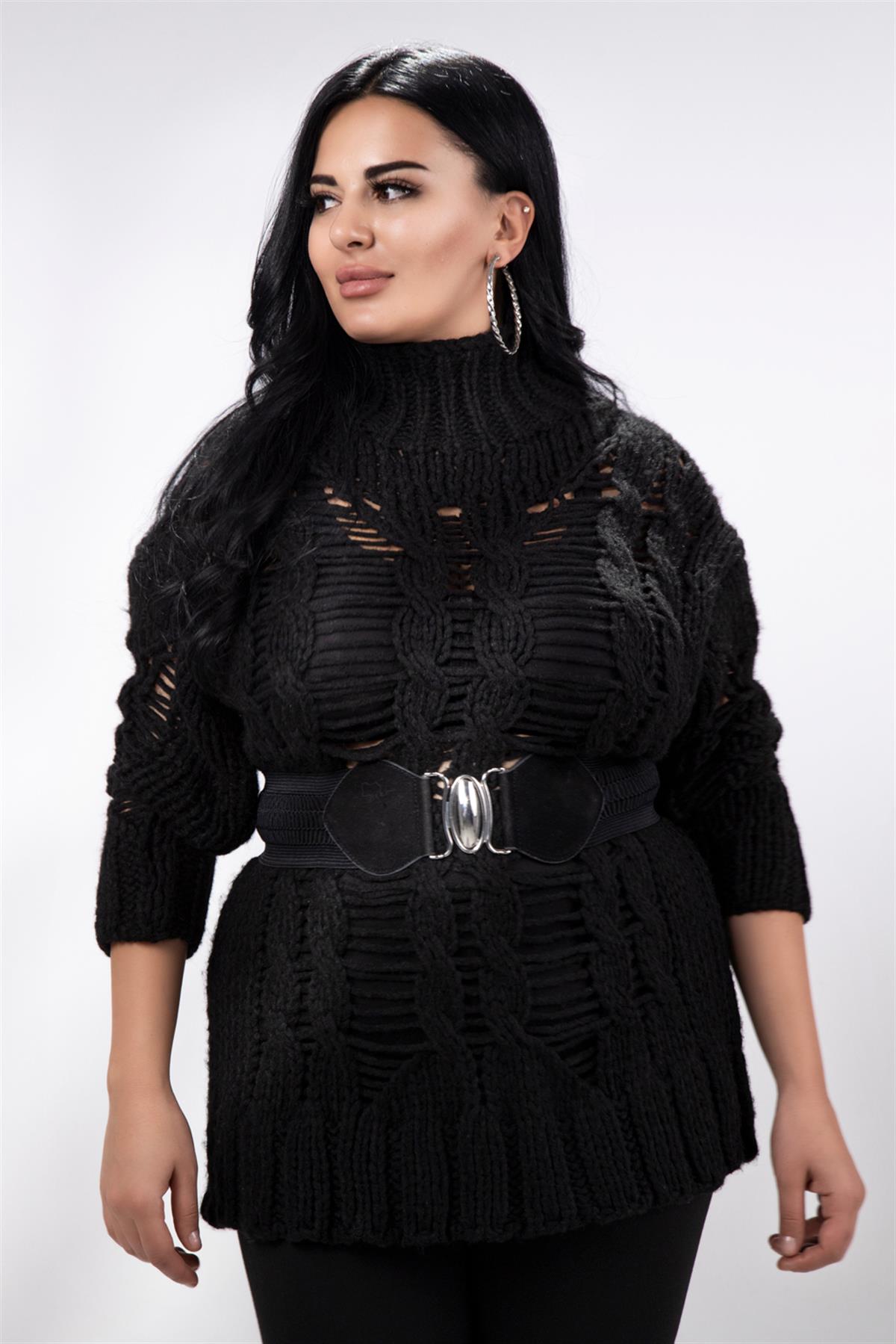 Büyük Beden 210047 Boğazlı Kazak Siyah