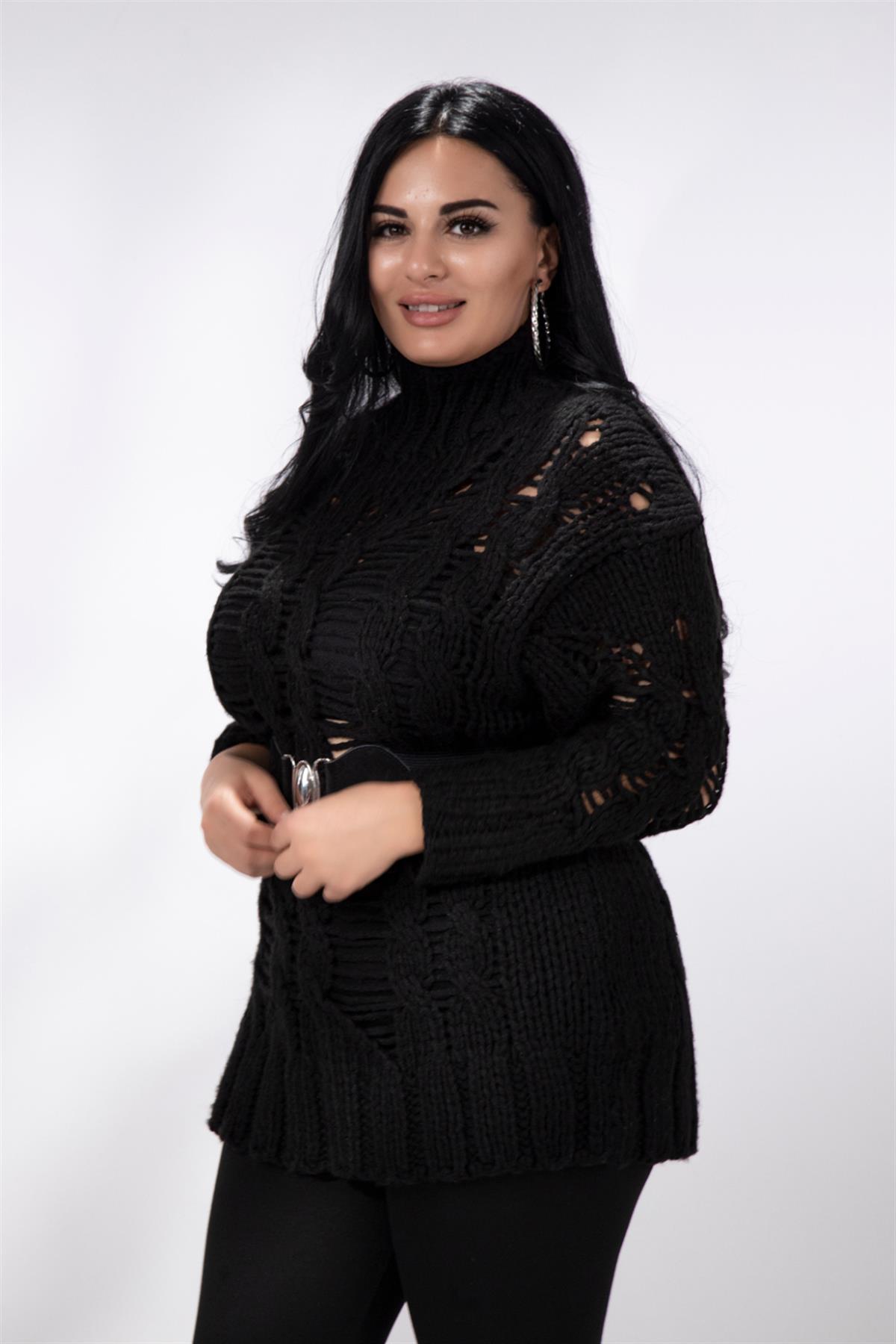 Büyük Beden 210047 Boğazlı Kazak Siyah